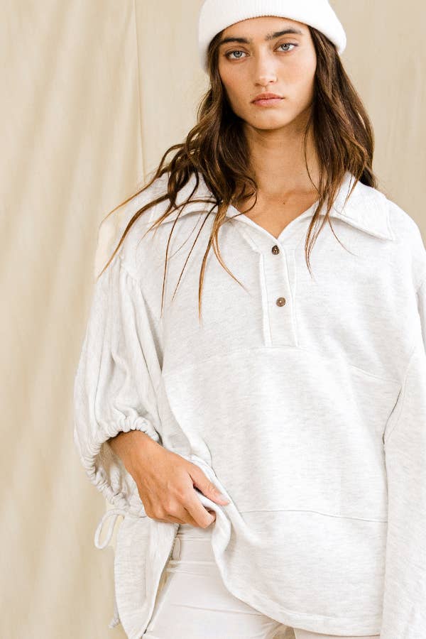Grey Henley Pullover Top