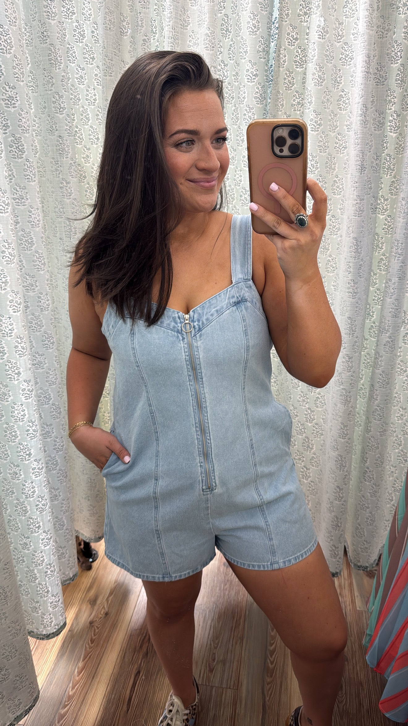 Front Zip Up Denim Romper