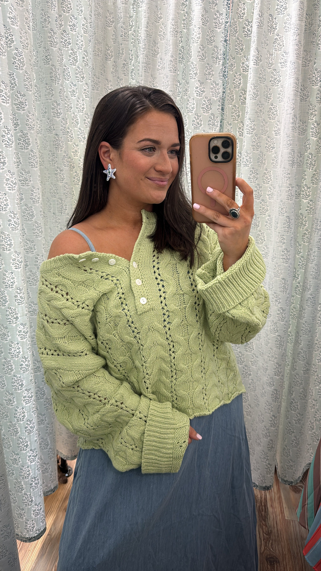 Olive Green Cable Knit Sweater Top