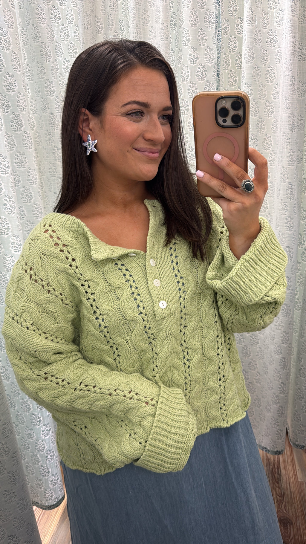 Olive Green Cable Knit Sweater Top