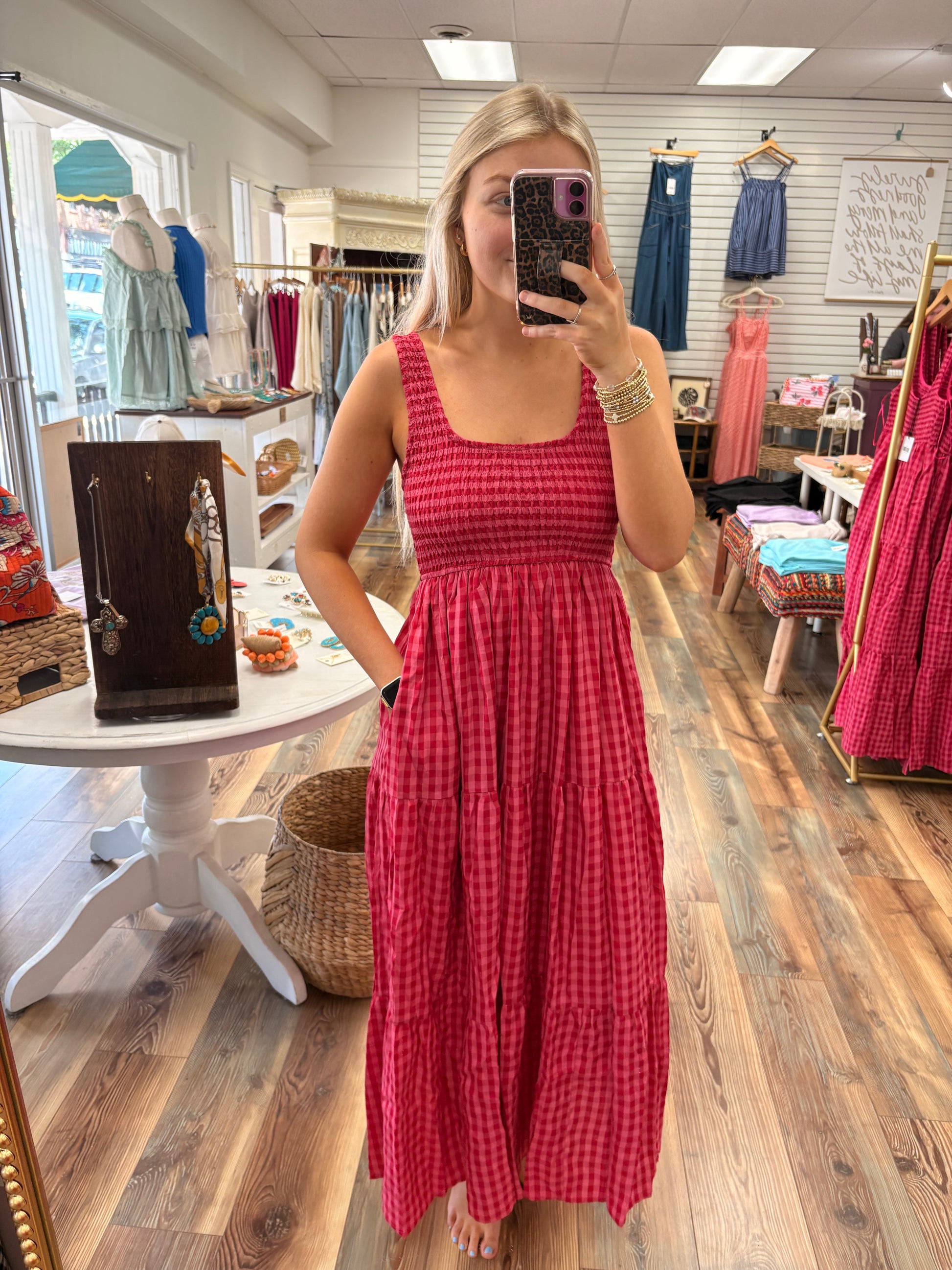 Fuchsia Gingham Maxi