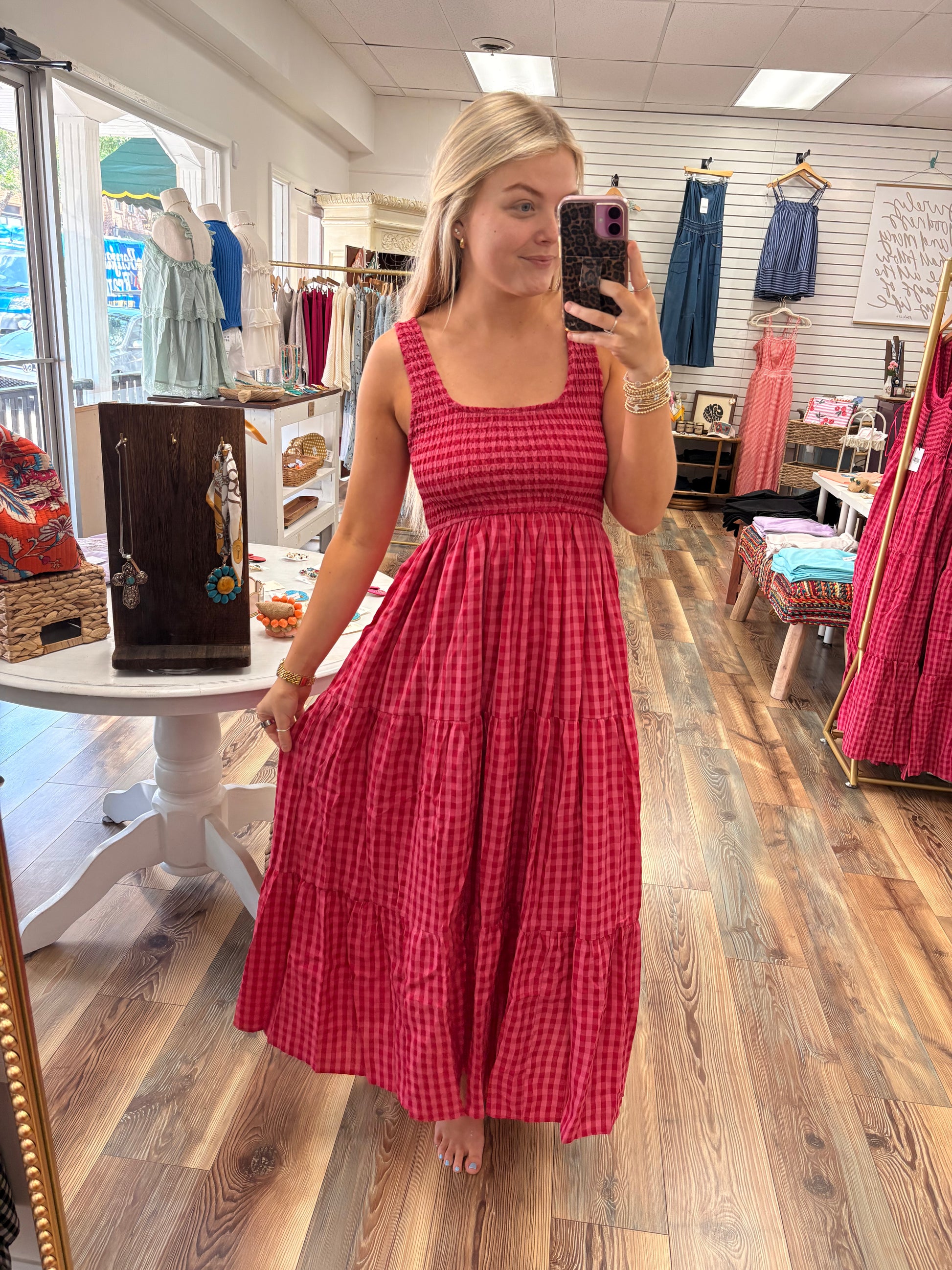 Fuchsia Gingham Maxi