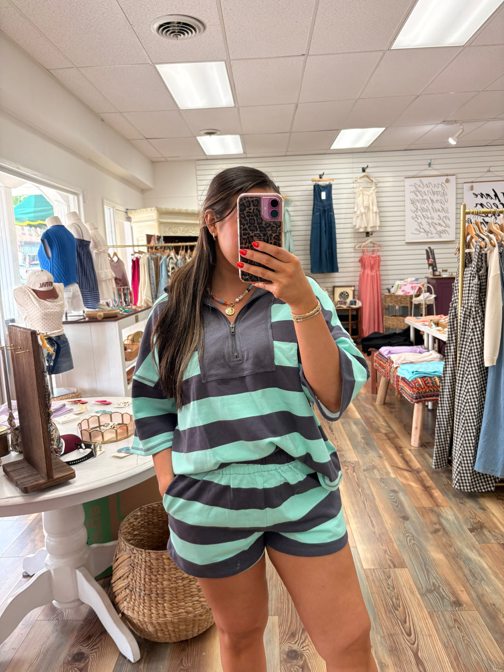 Navy And Seafoam Quarter Zip Set