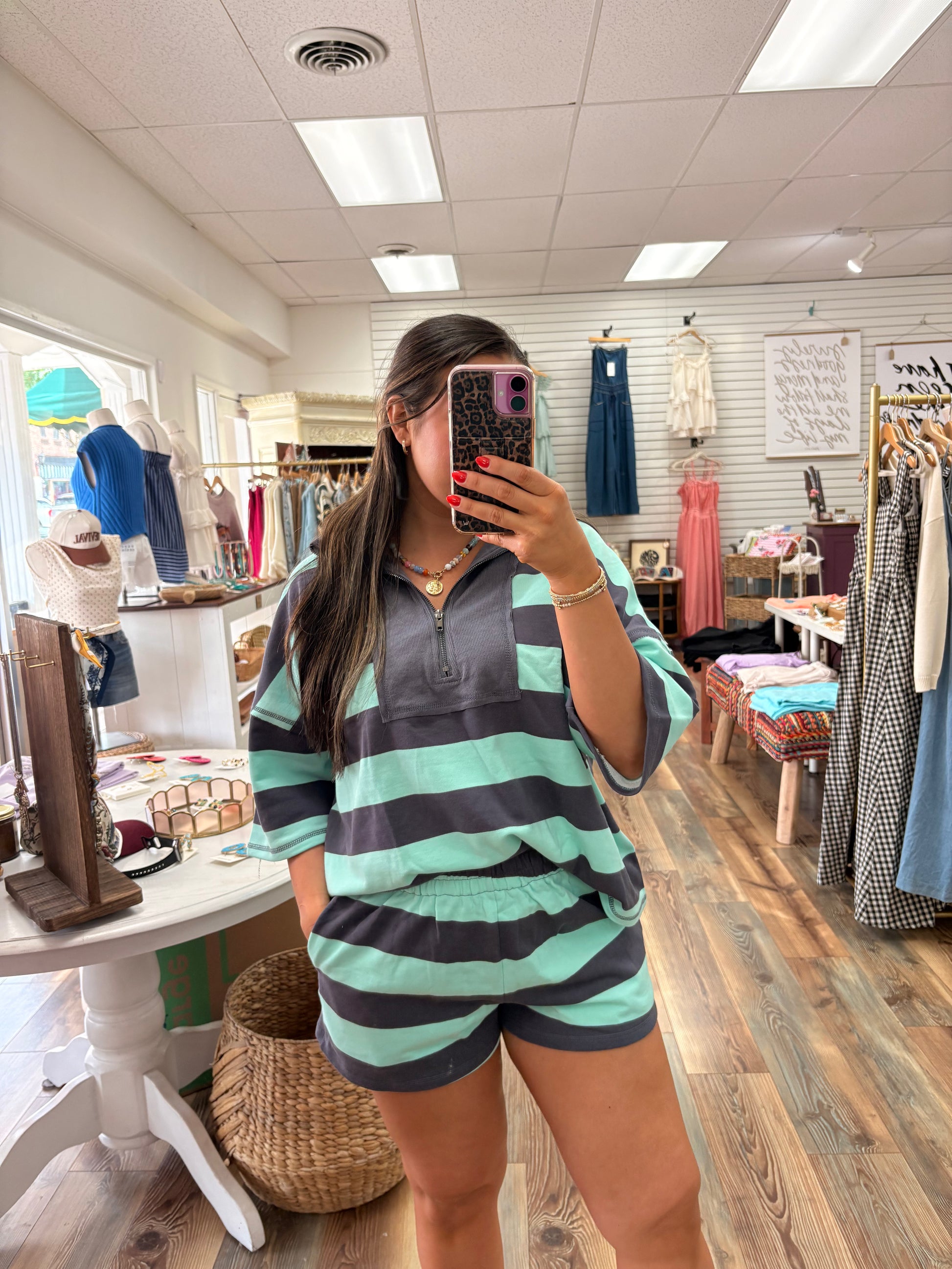 Navy And Seafoam Quarter Zip Set