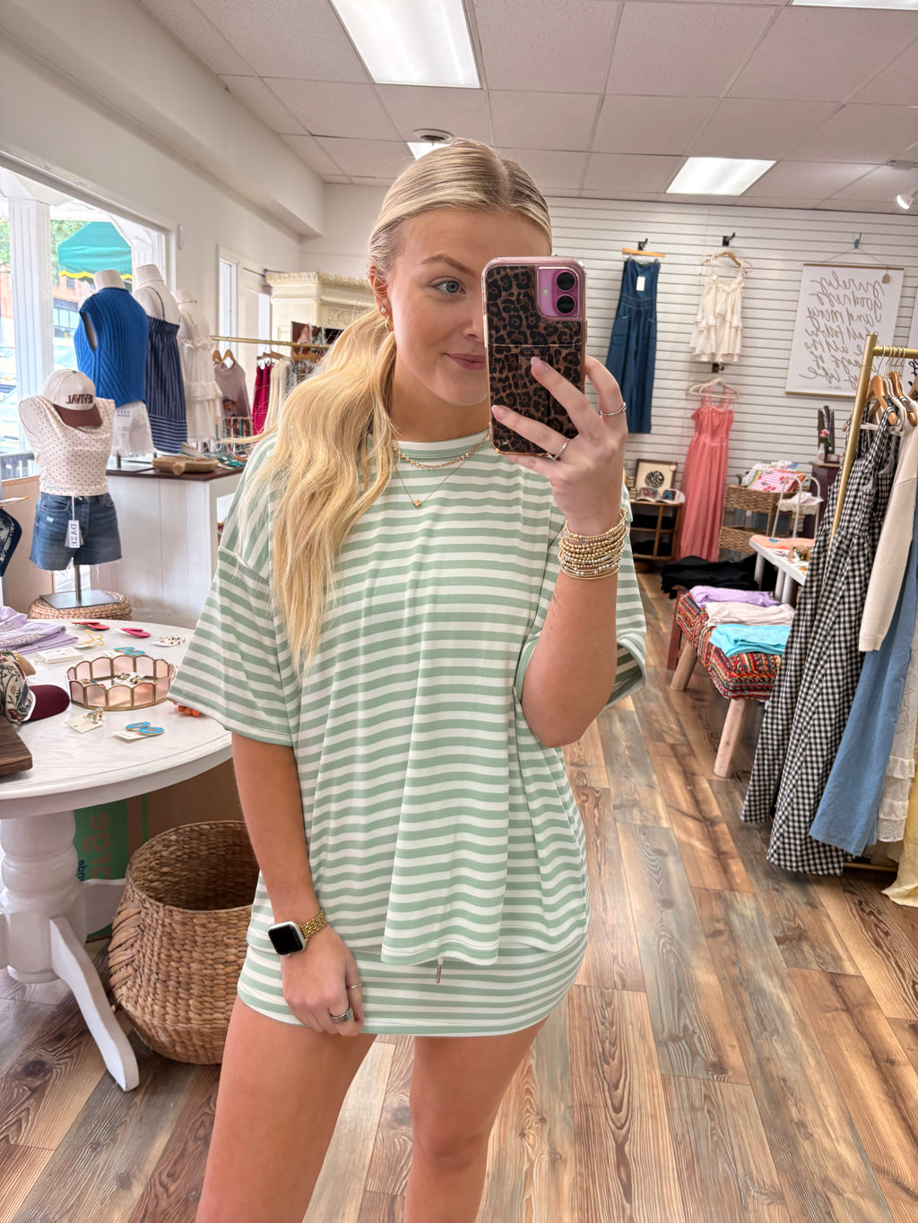 Sage Green Striped Skort Set