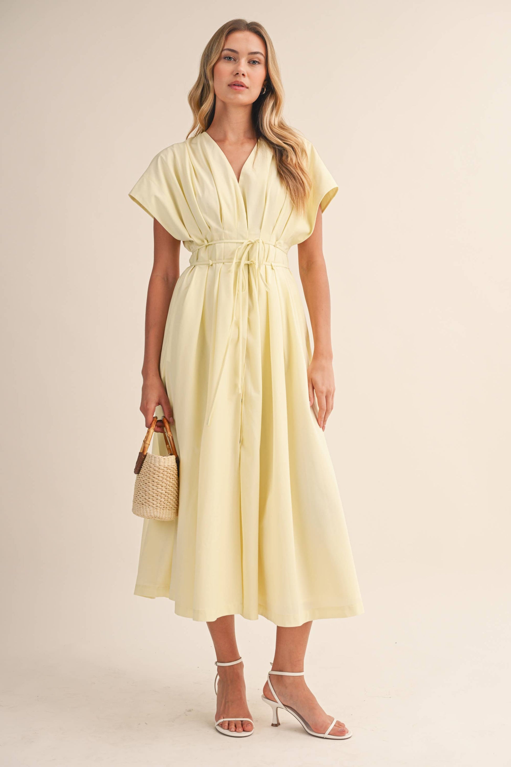 Butter Yellow Cinched Waist Maxi Dress
