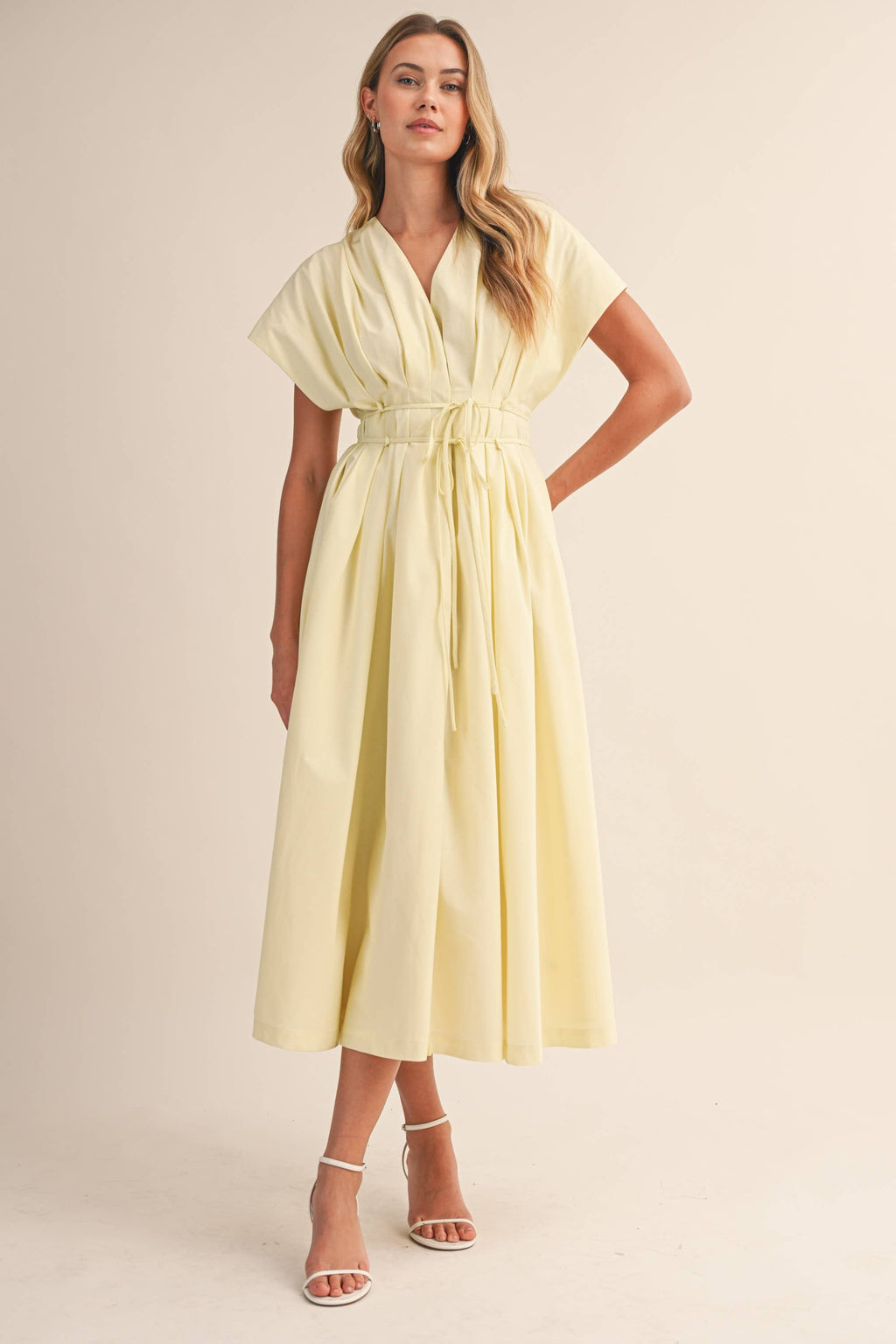 Butter Yellow Cinched Waist Maxi Dress
