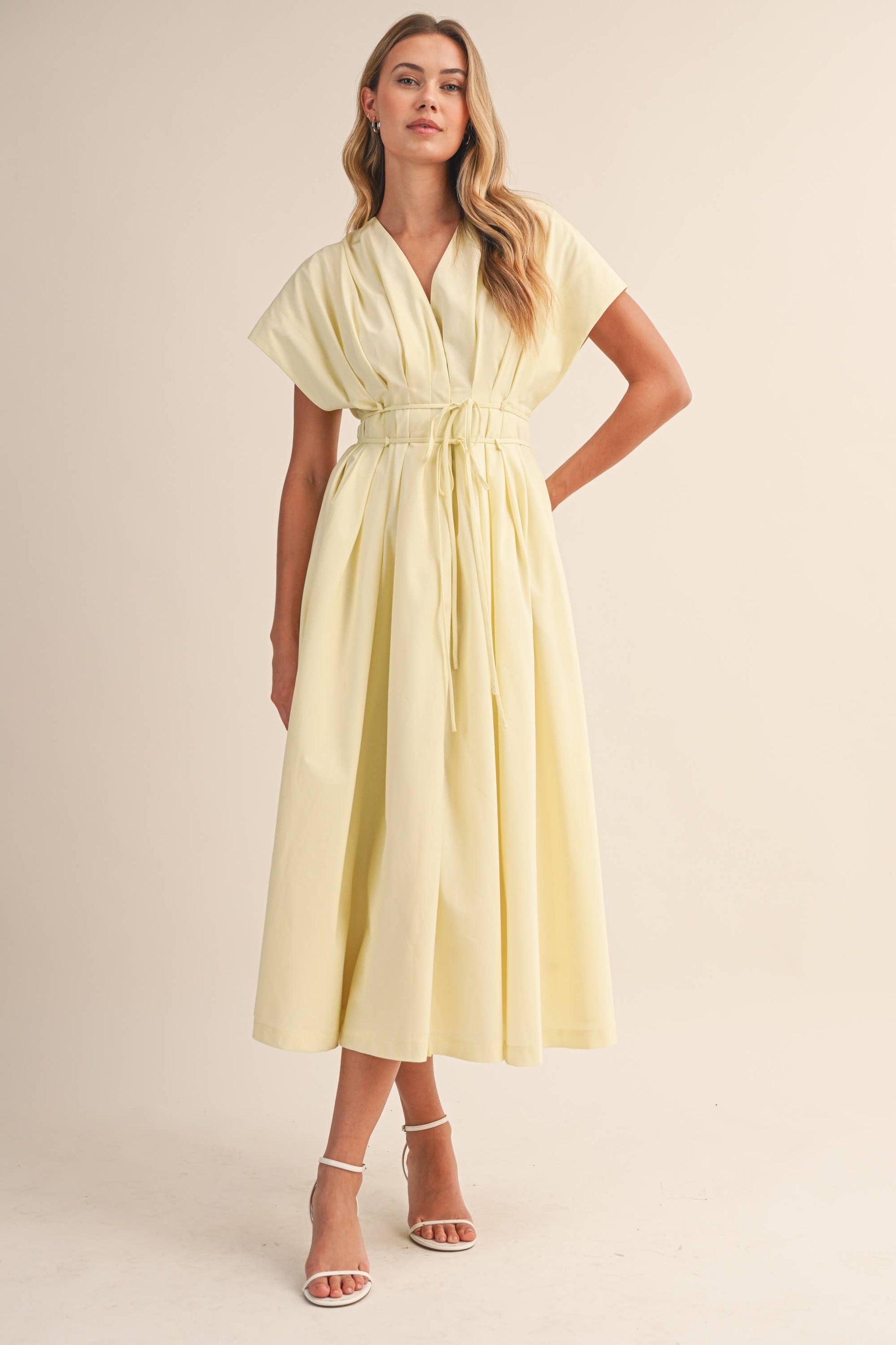 Butter Yellow Cinched Waist Maxi Dress