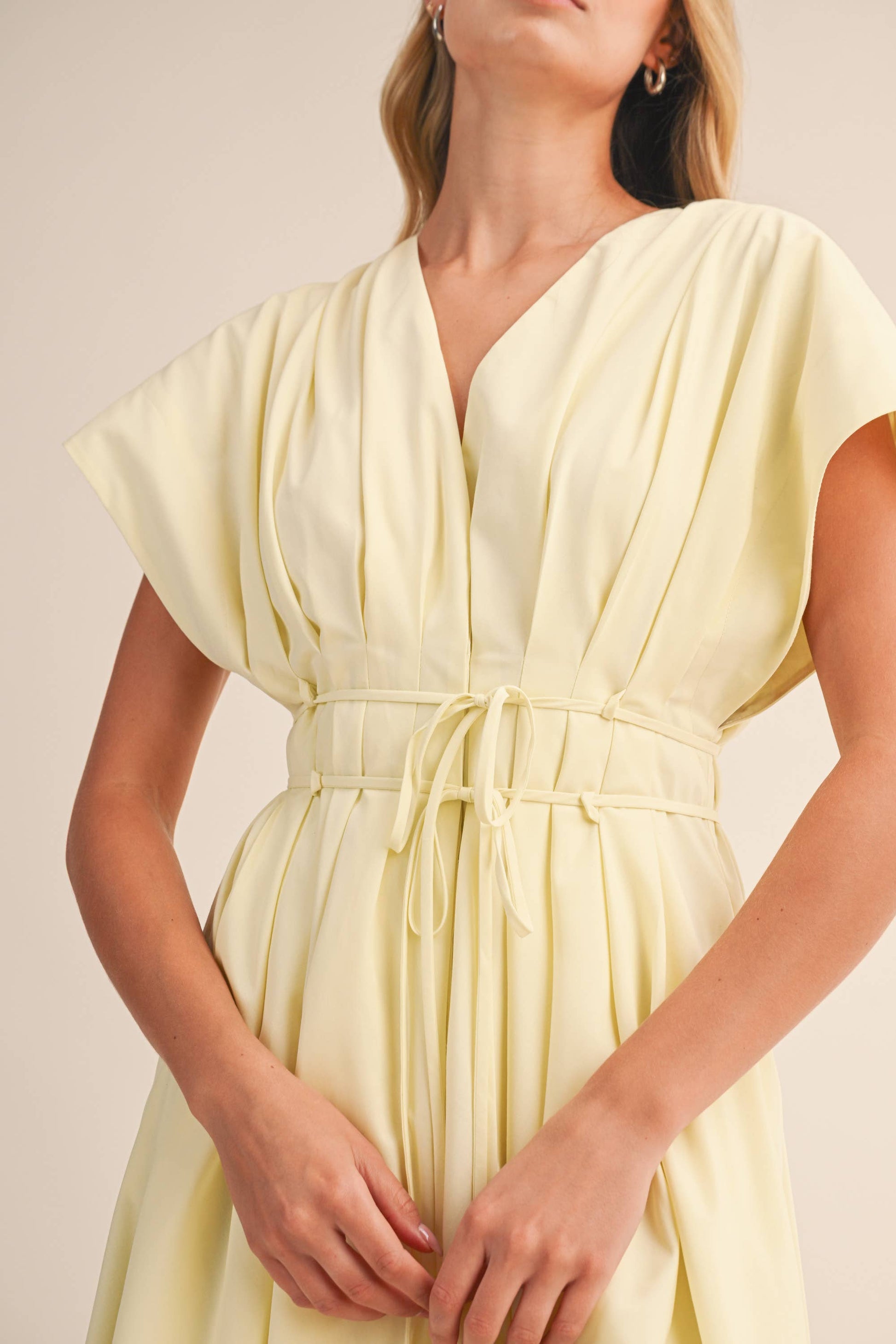 Butter Yellow Cinched Waist Maxi Dress