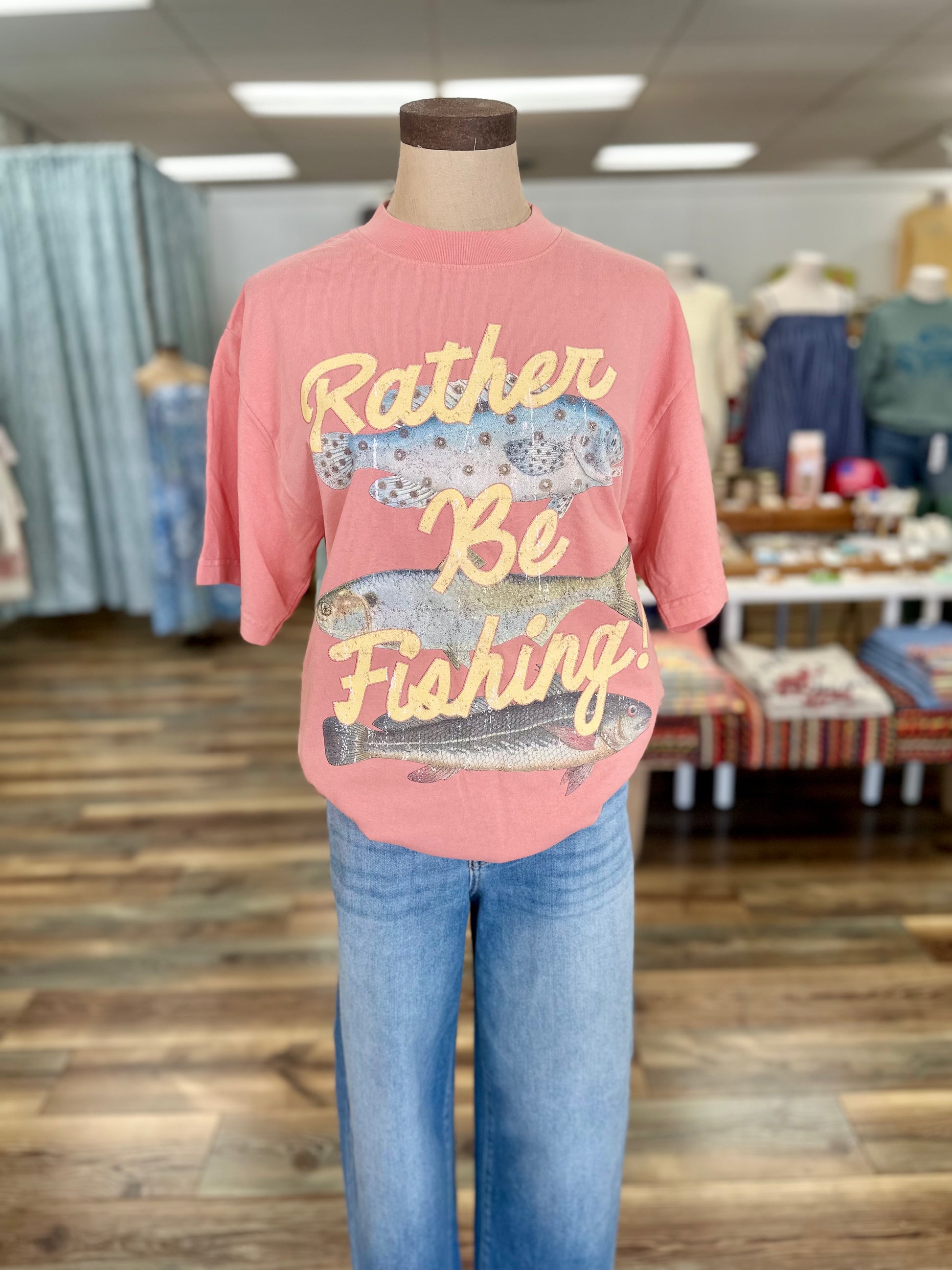 Rather Be Fishing, 3 Fish Boxy Cotton TShirt