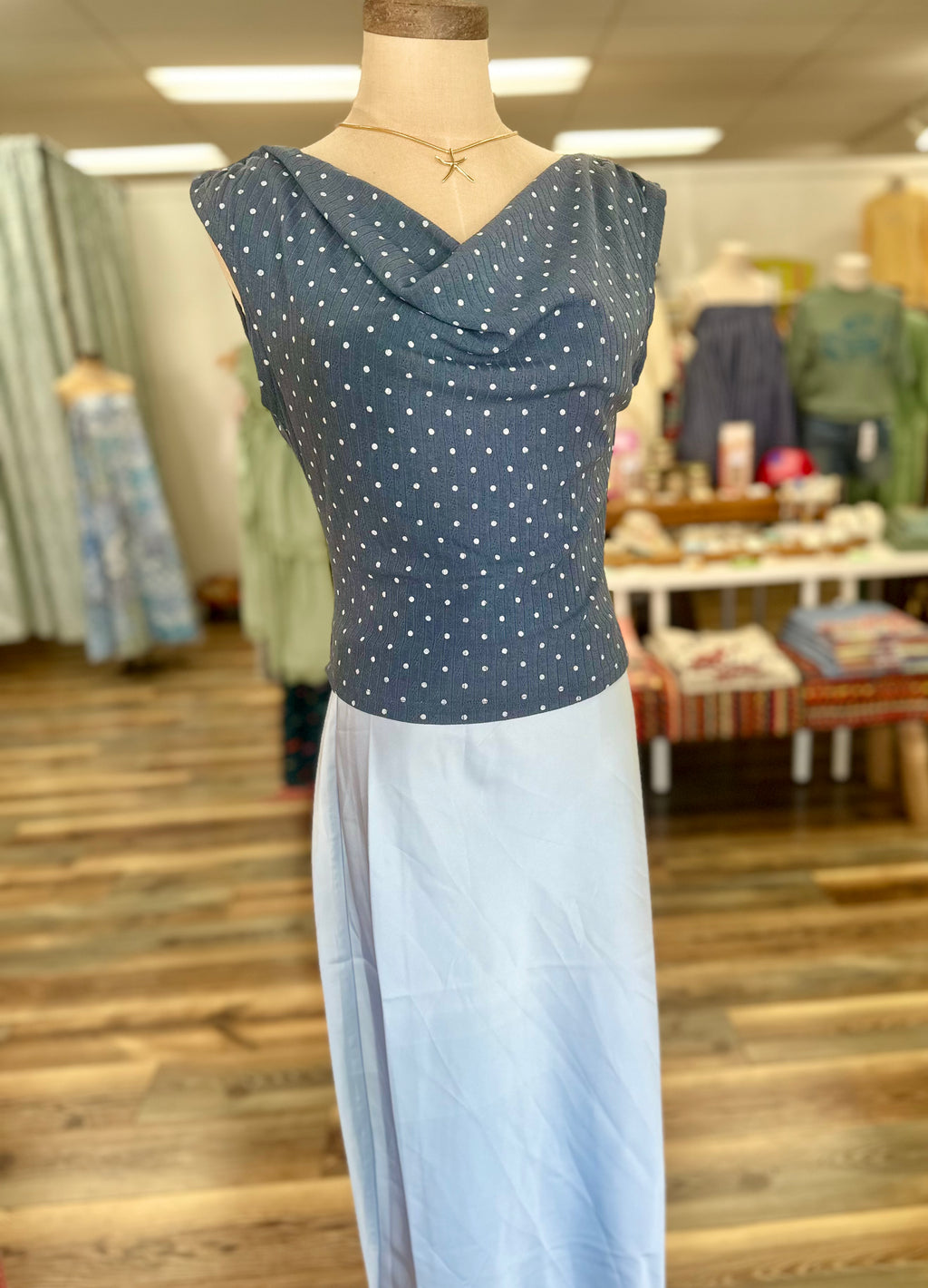 Sleeveless Navy Polka Dot Rib Top