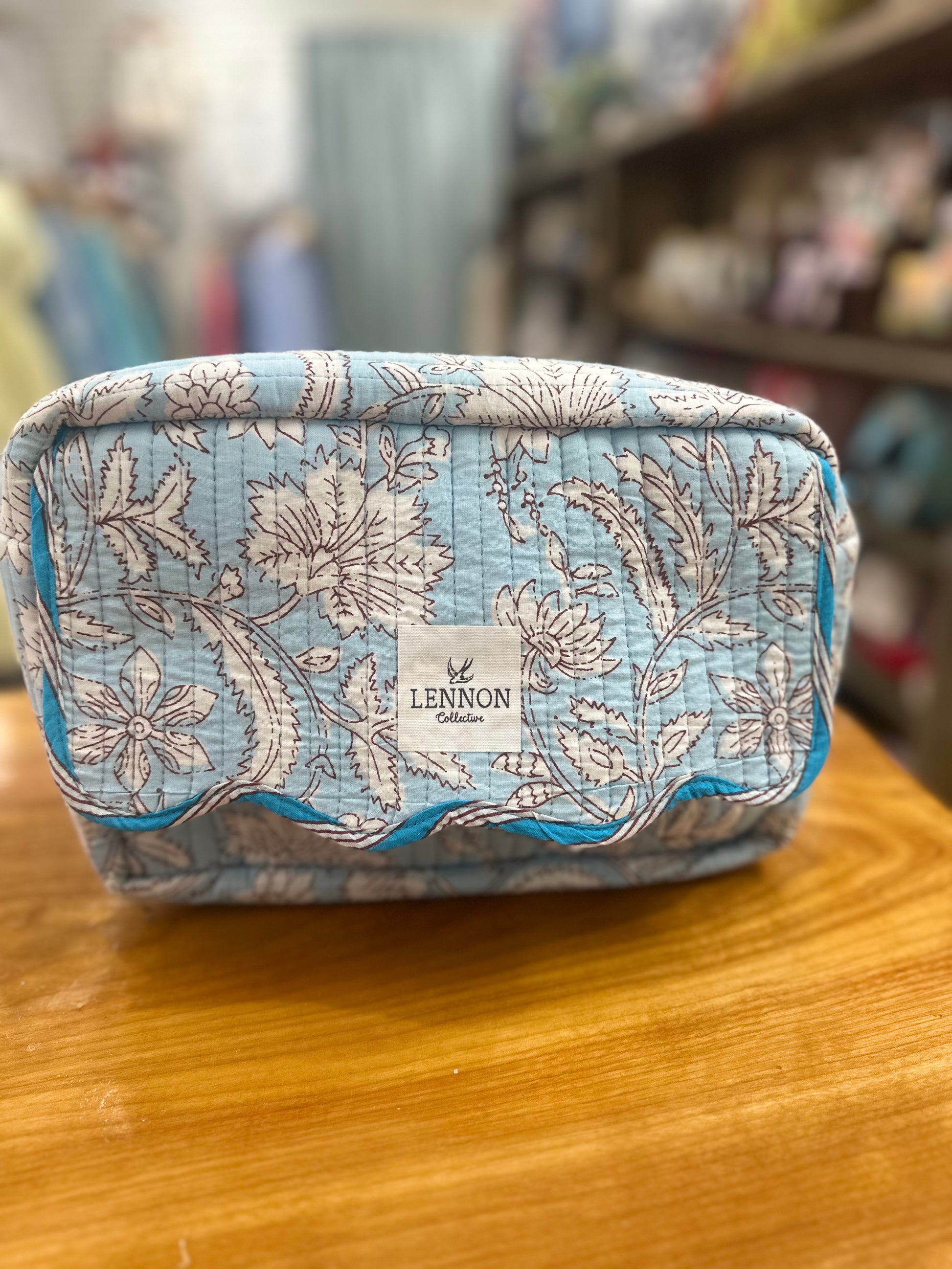 Light Blue Blossom Scalloped Cosmetic Bag