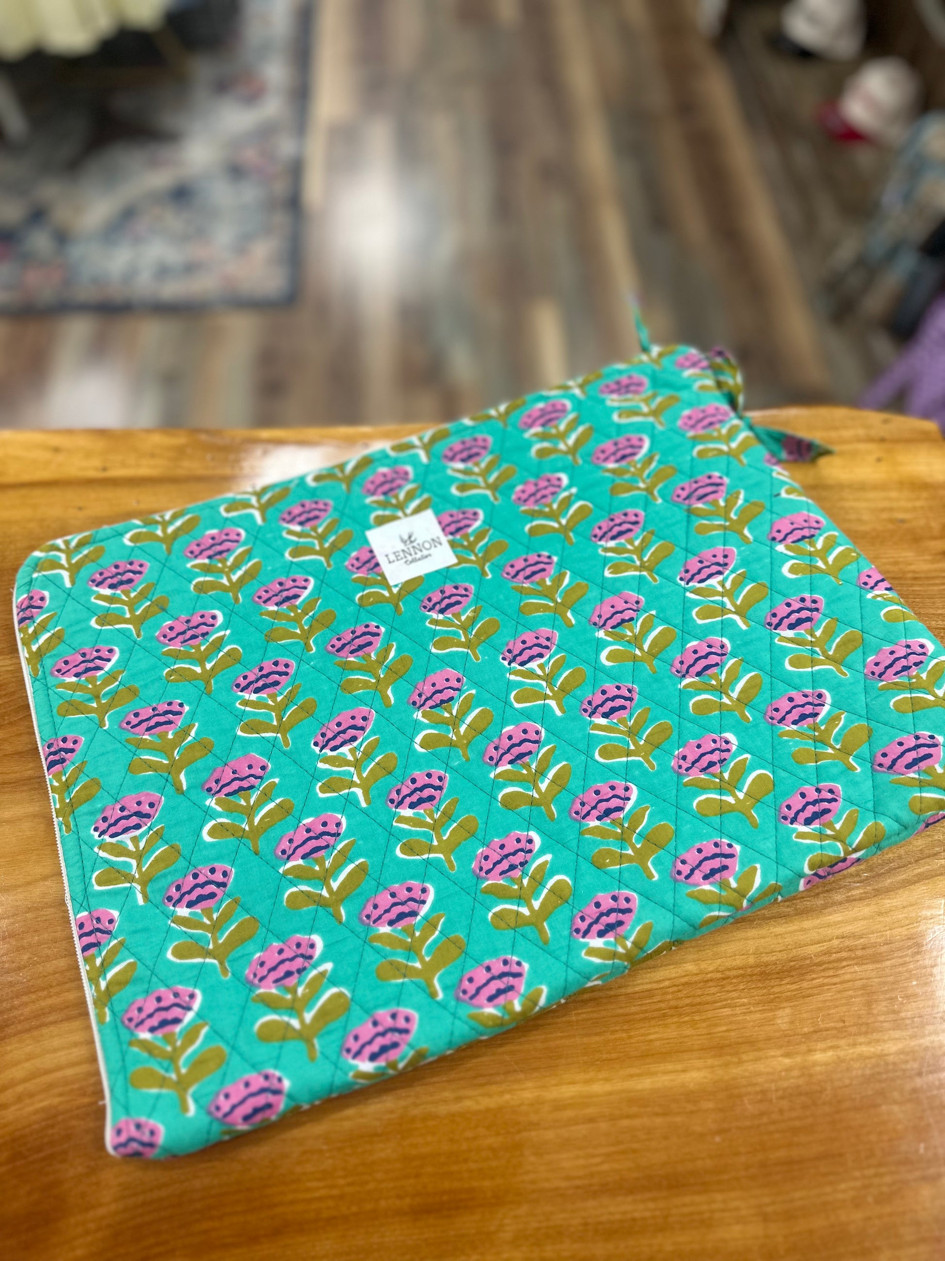 Teal And Pink Poppy Laptop Bag