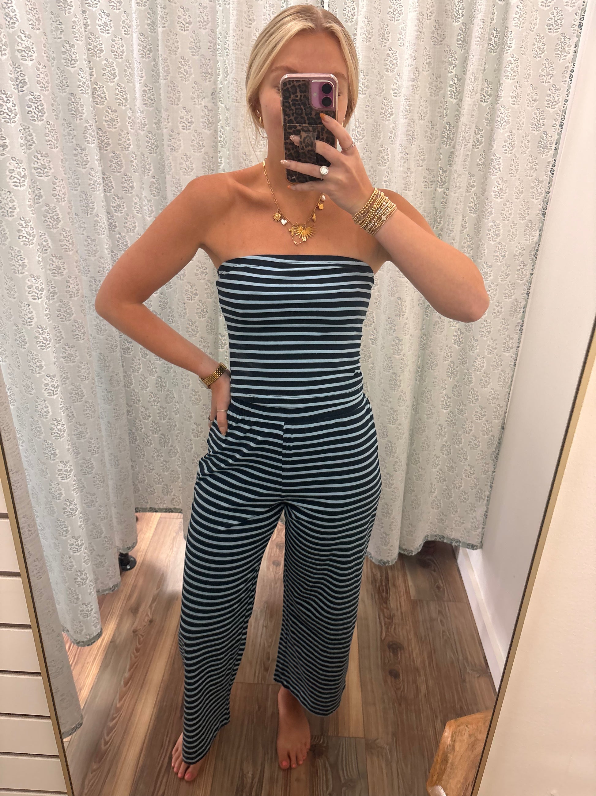 Navy And Sky Blue Striped Set