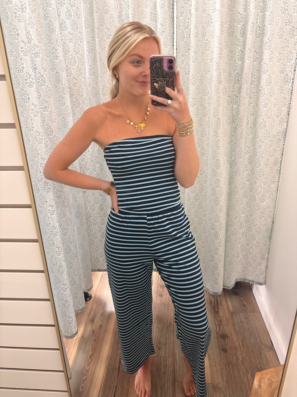 Navy And Sky Blue Striped Set
