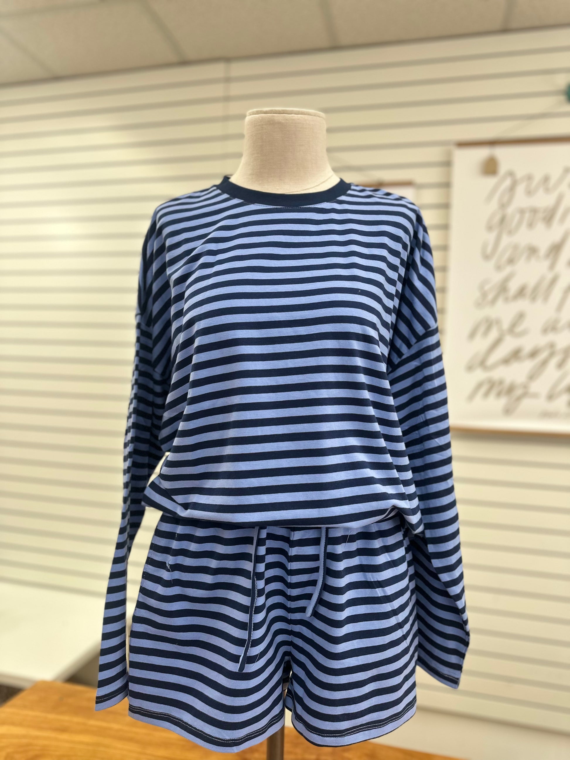 Navy Striped Top and Short Set