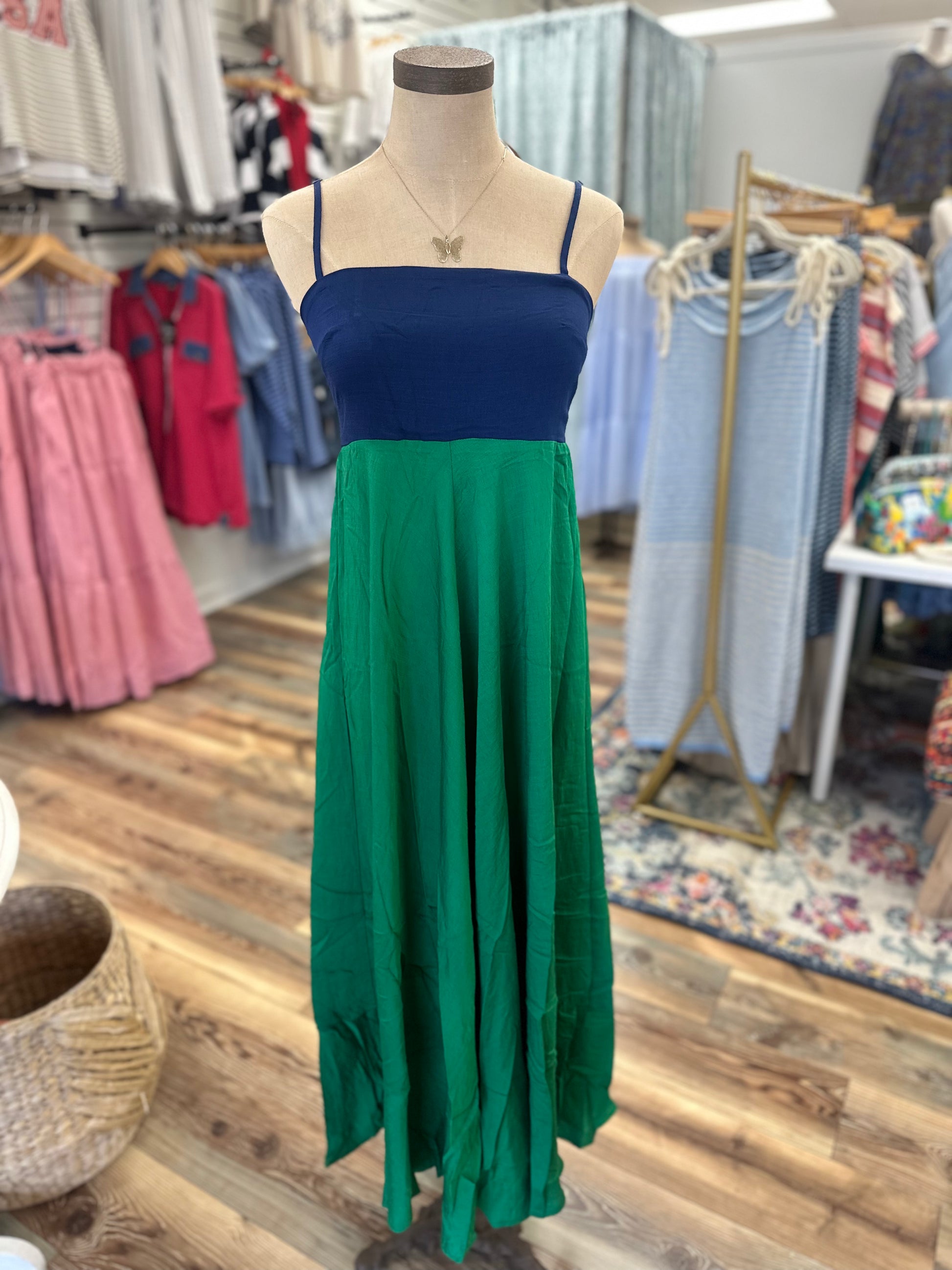 Navy And Green Maxi Dress