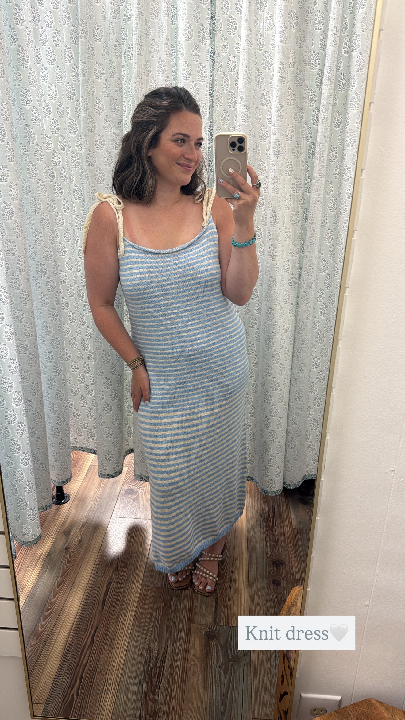 Light Blue Multi-Striped Midi Knitted Dress