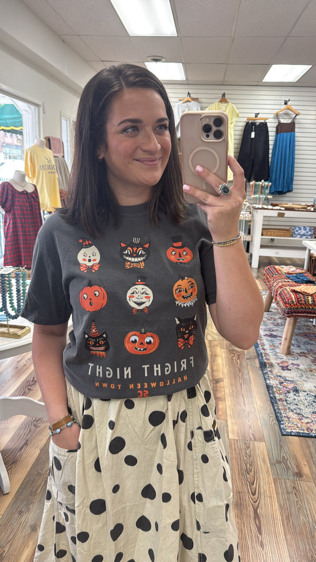Beige Polka Dot Woven Skirt