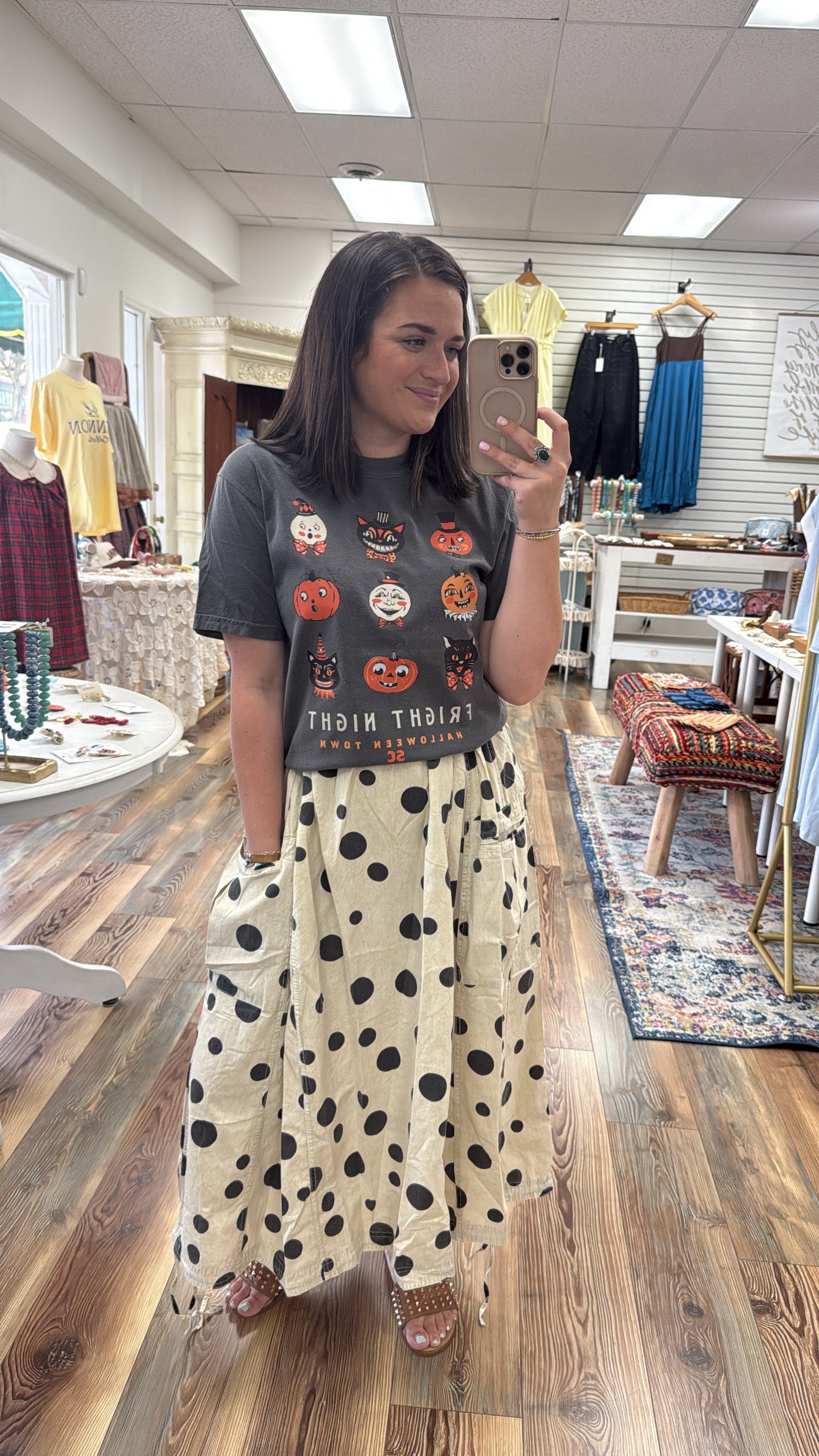 Beige Polka Dot Woven Skirt