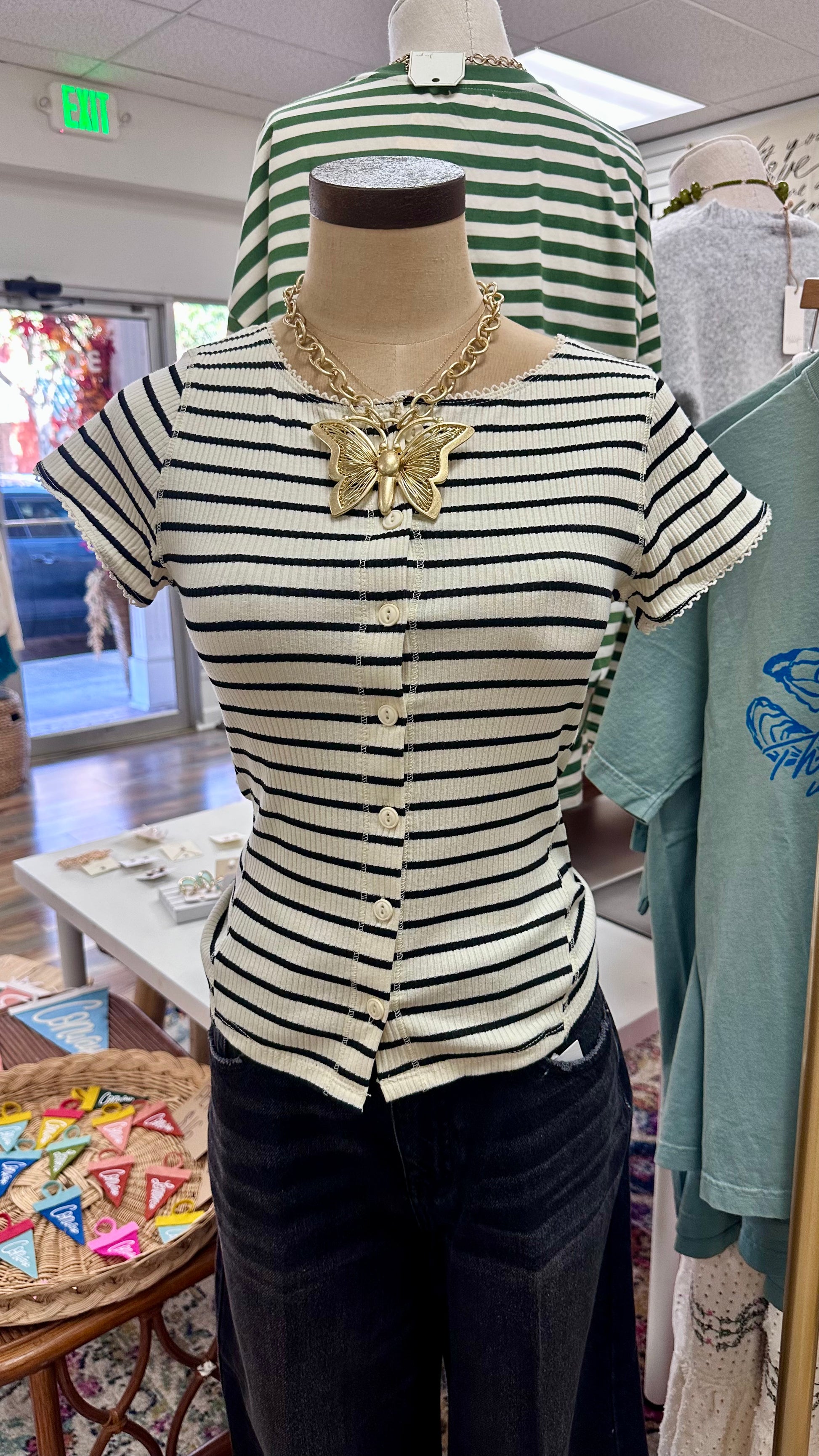Ivory Striped Button Up Top