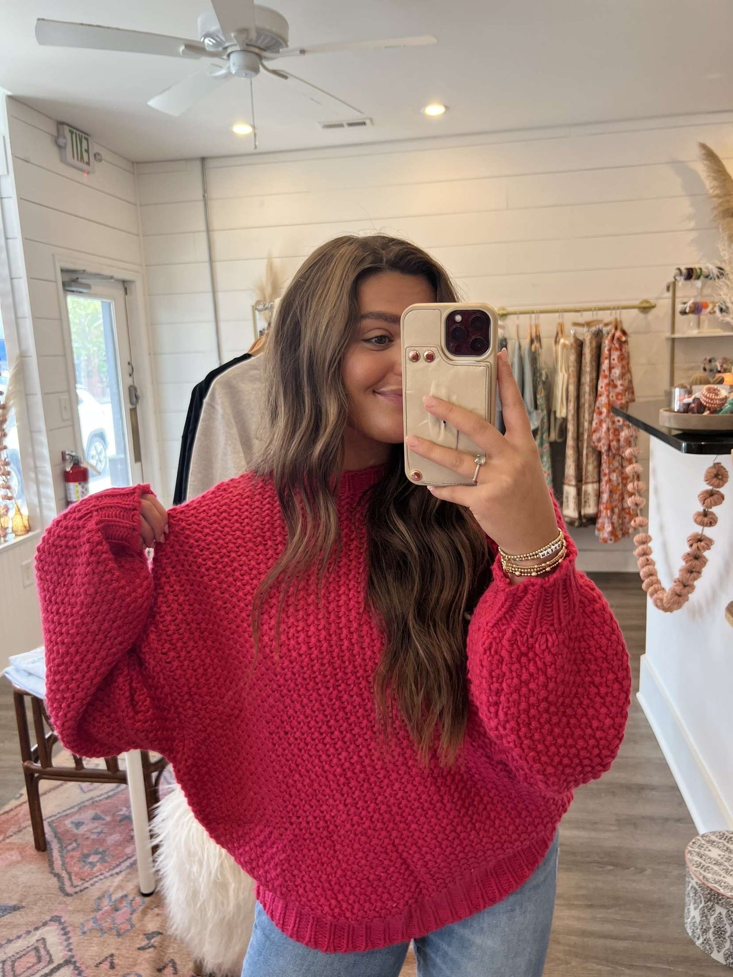 Chunky knit pink sweater