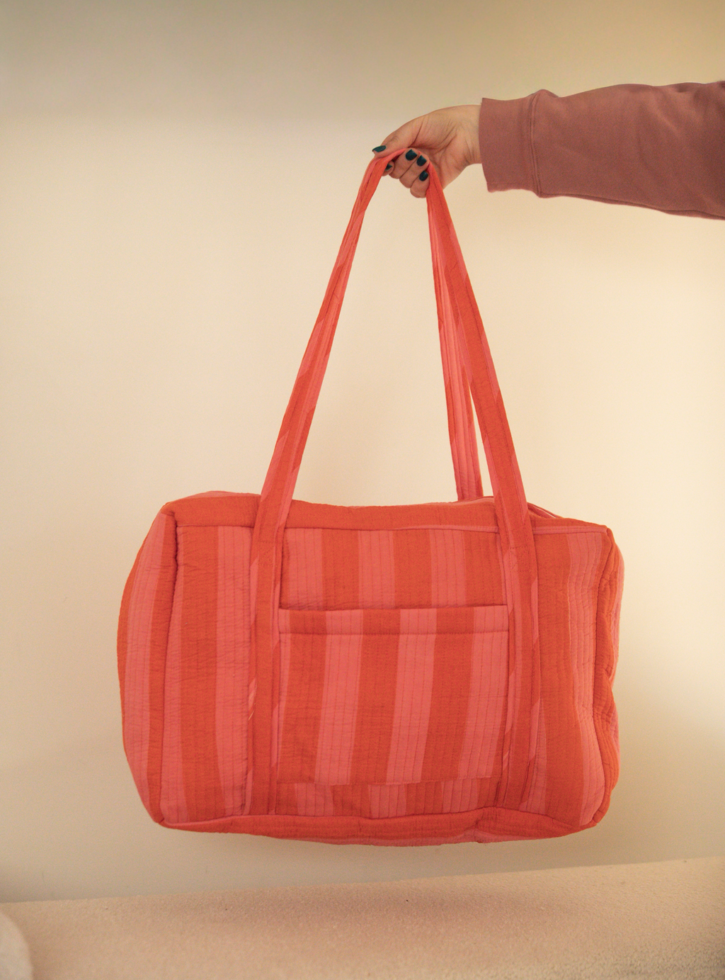 Coral Stripes Traveler Bag