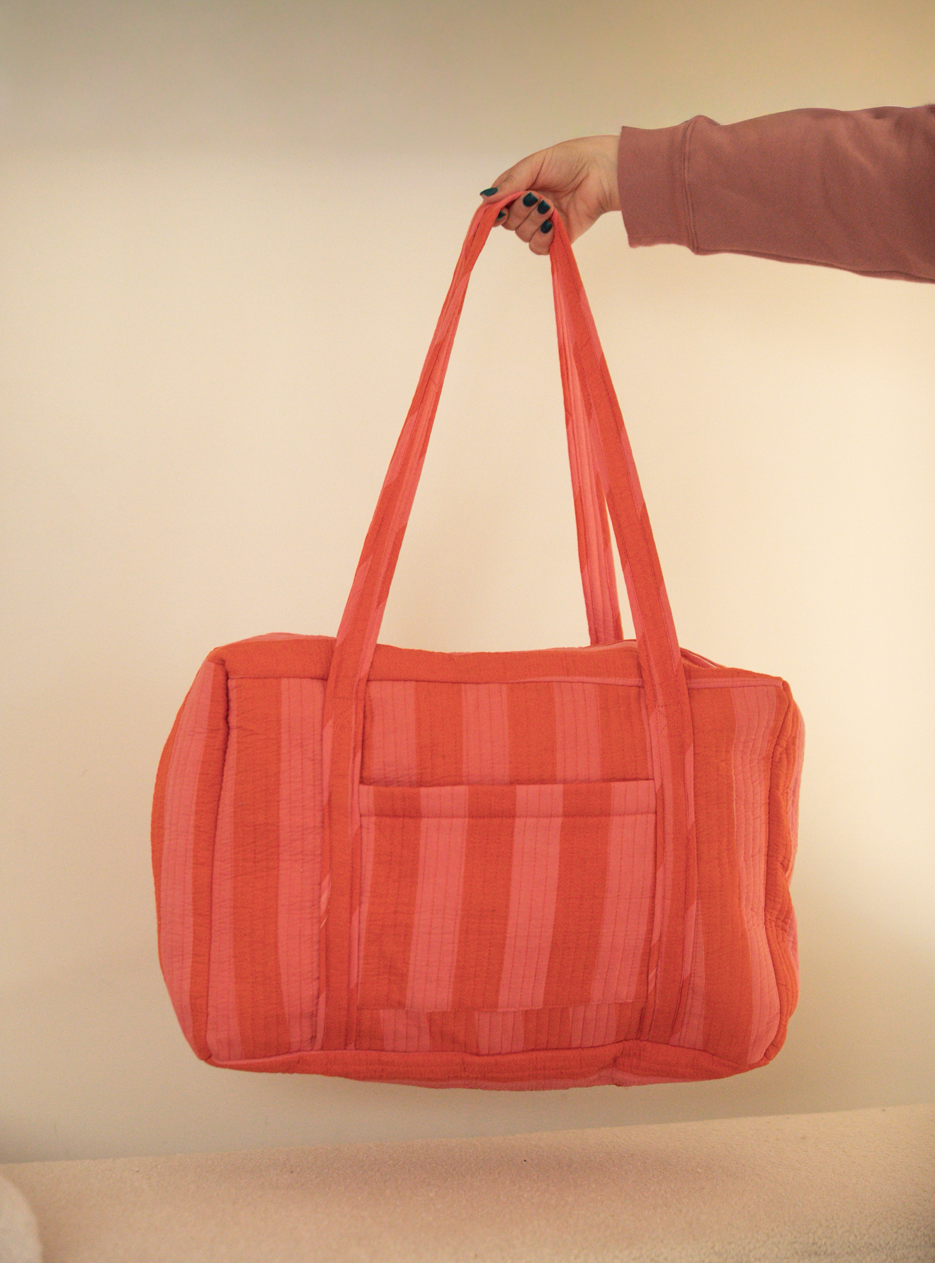 Coral Stripes Traveler Bag