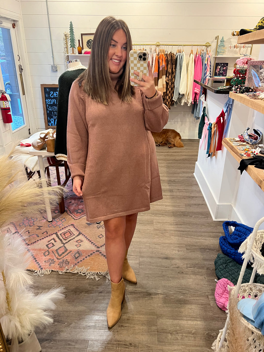 Brown Turtleneck Sweater Dress