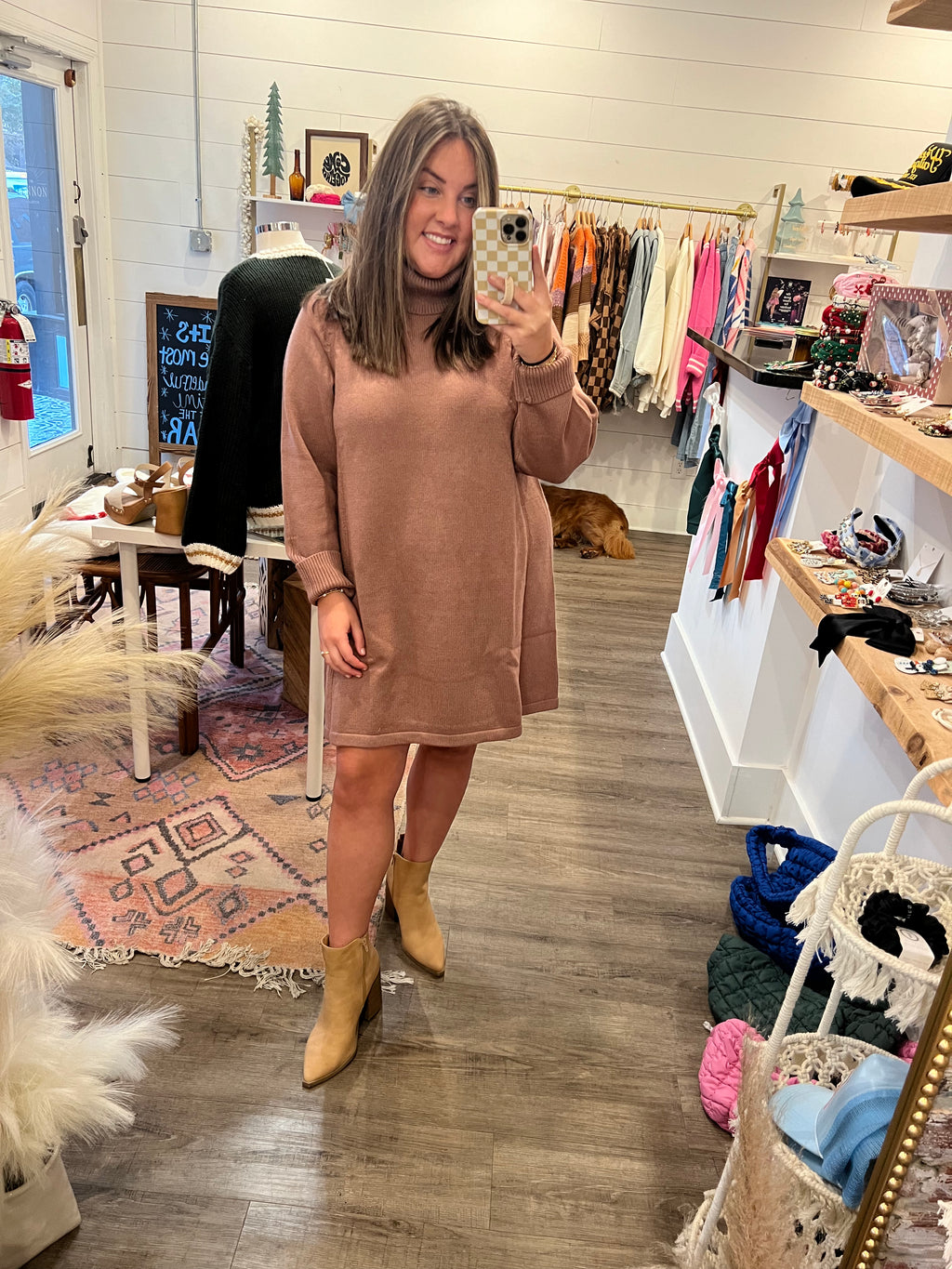 Brown Turtleneck Sweater Dress