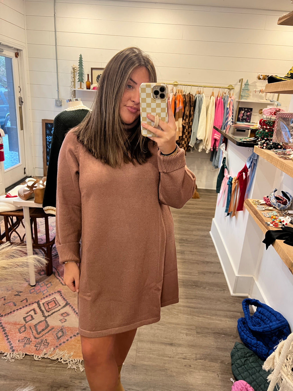 Brown Turtleneck Sweater Dress