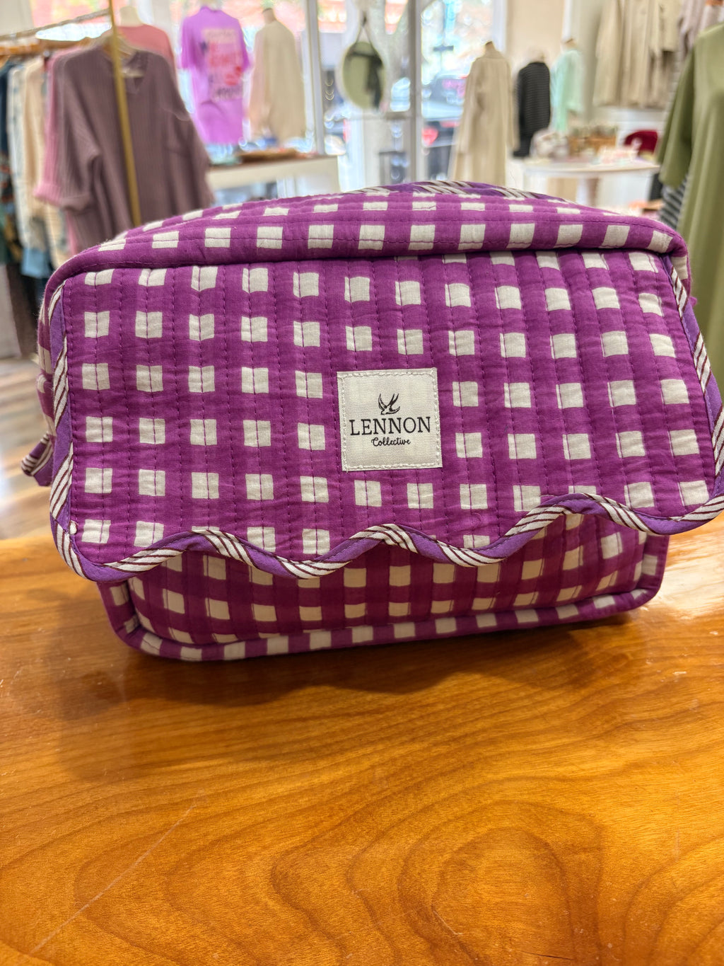 Purple Gingham Makeup Bag