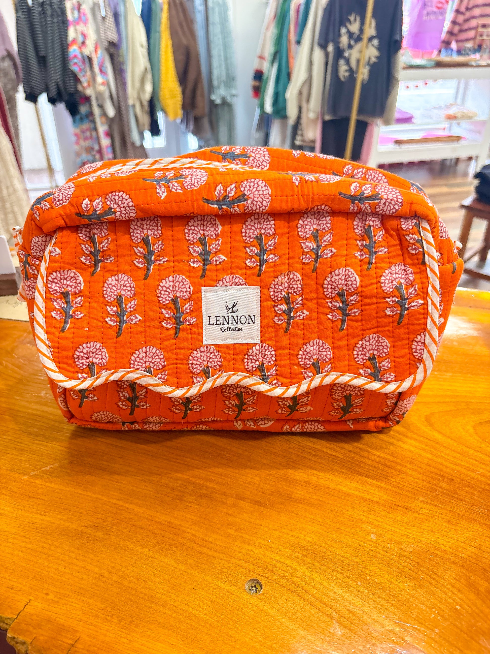 Orange Floral Makeup Bag