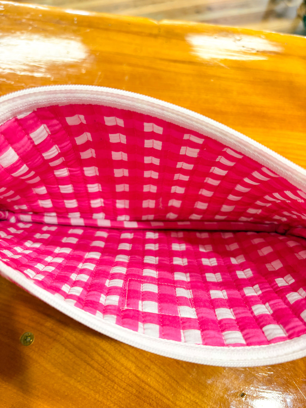 Pink Toile Ruffle Pouch