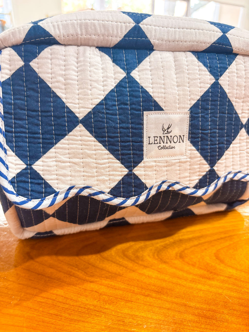 Navy Diamond Makeup Bag