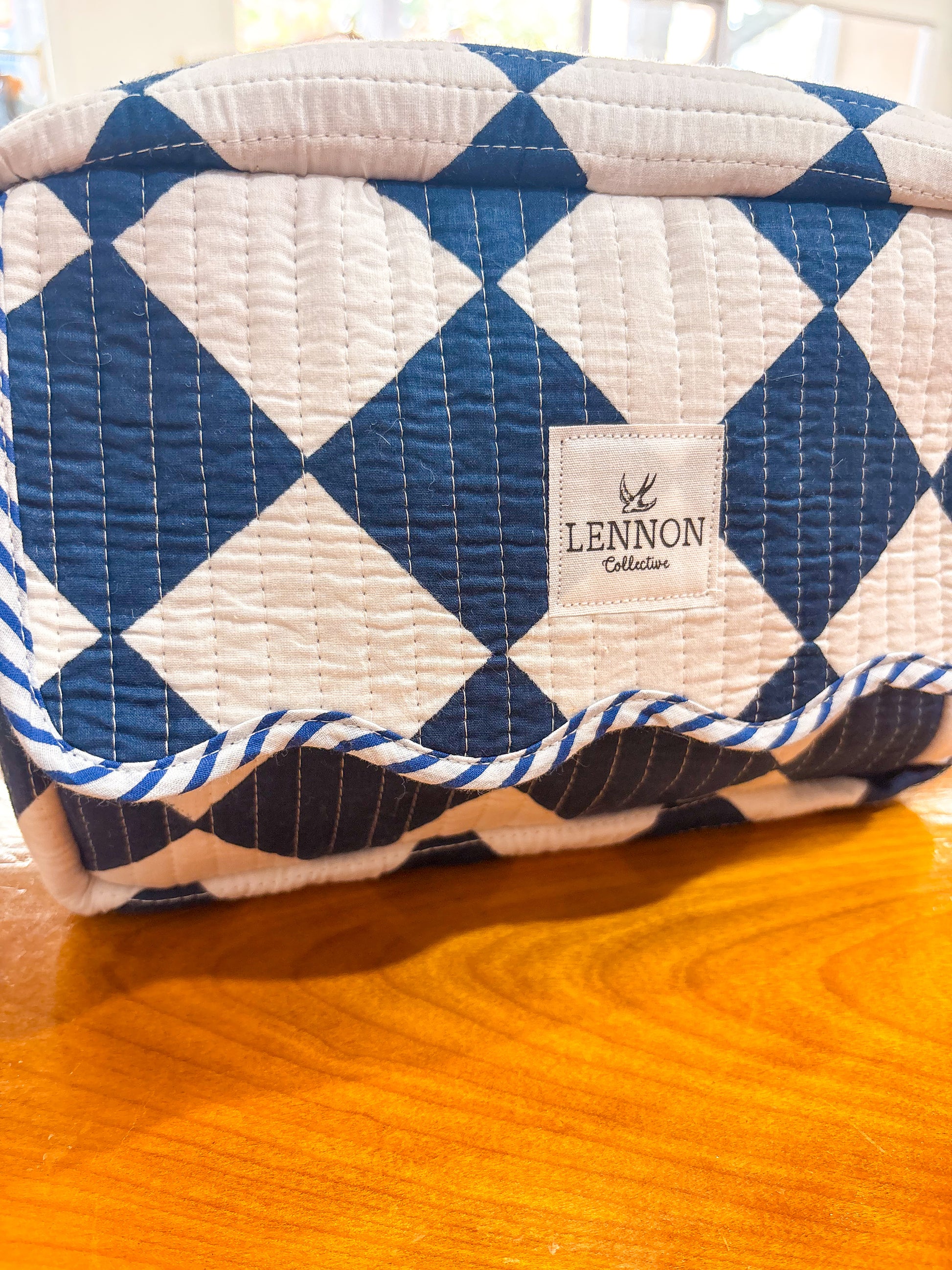 Navy Diamond Makeup Bag