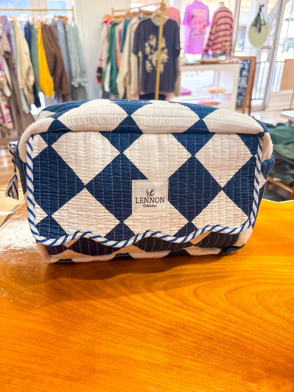 Navy Diamond Makeup Bag