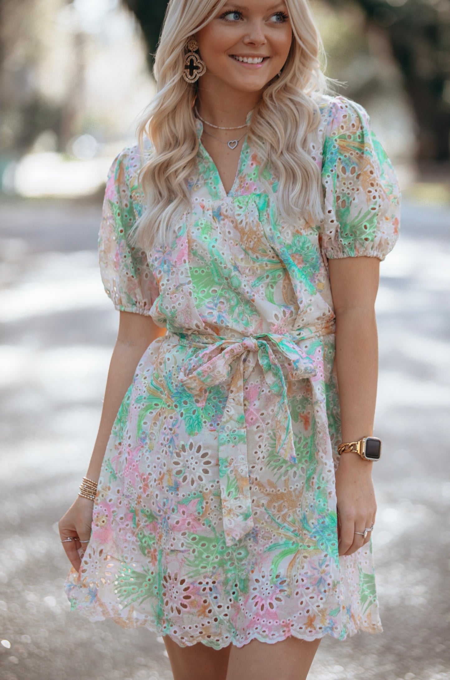 Floral pastel dress with eyelet details