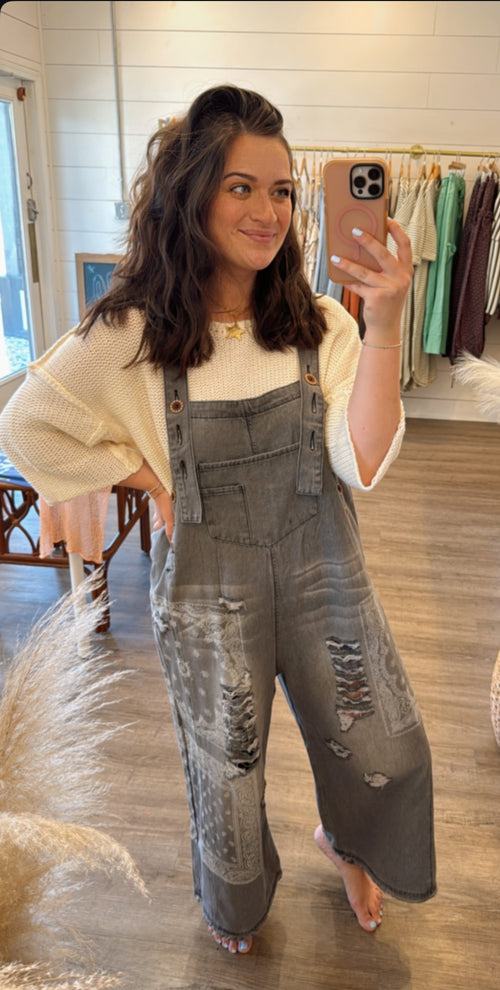 Black Distressed Overalls