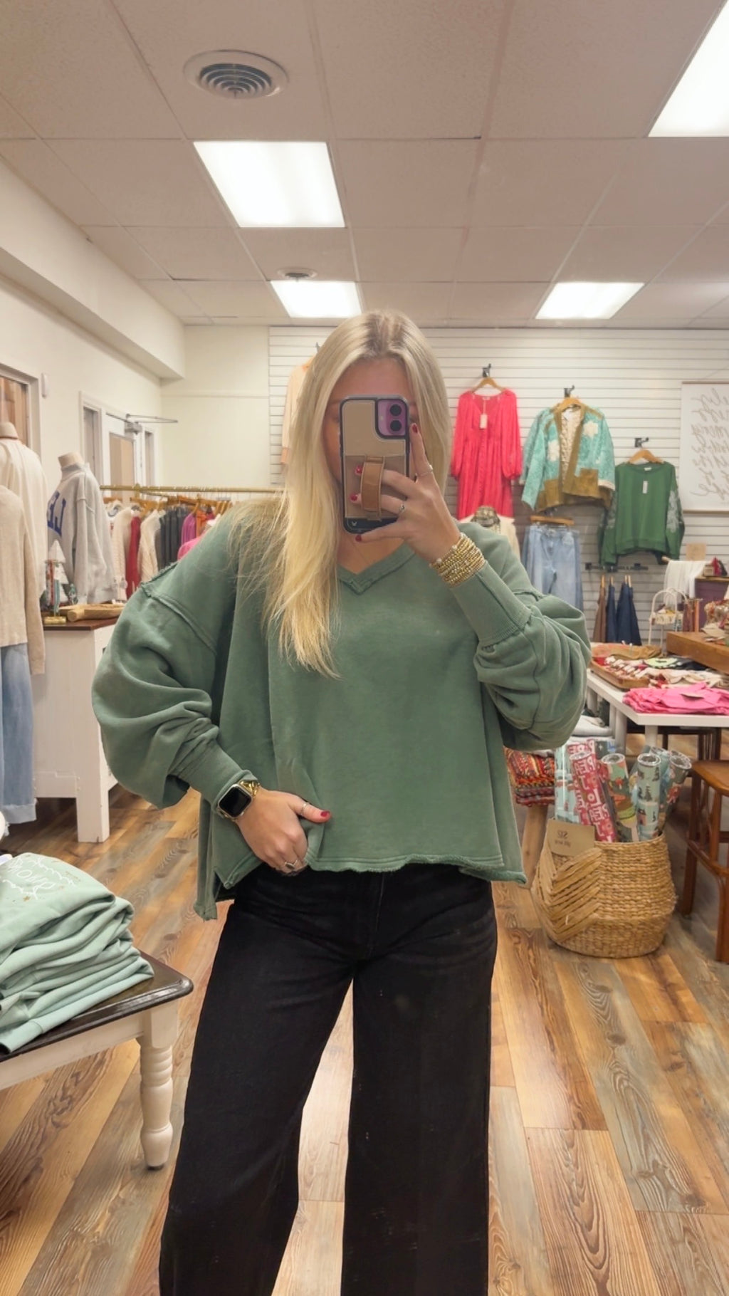 Emerald Green V-Neck Sweatshirt
