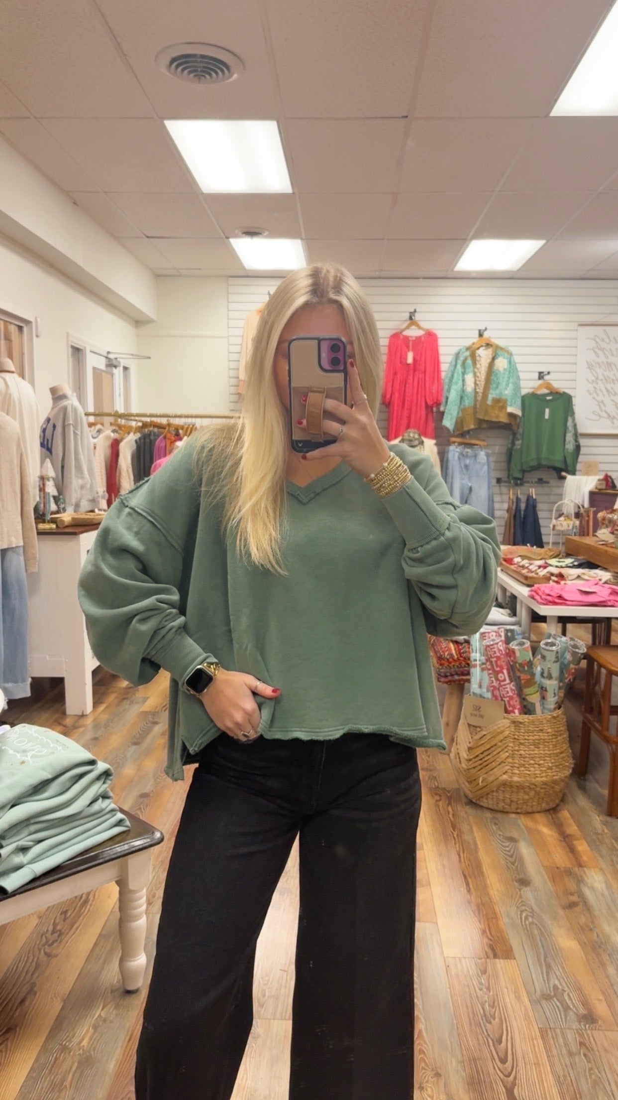 Emerald Green V-Neck Sweatshirt