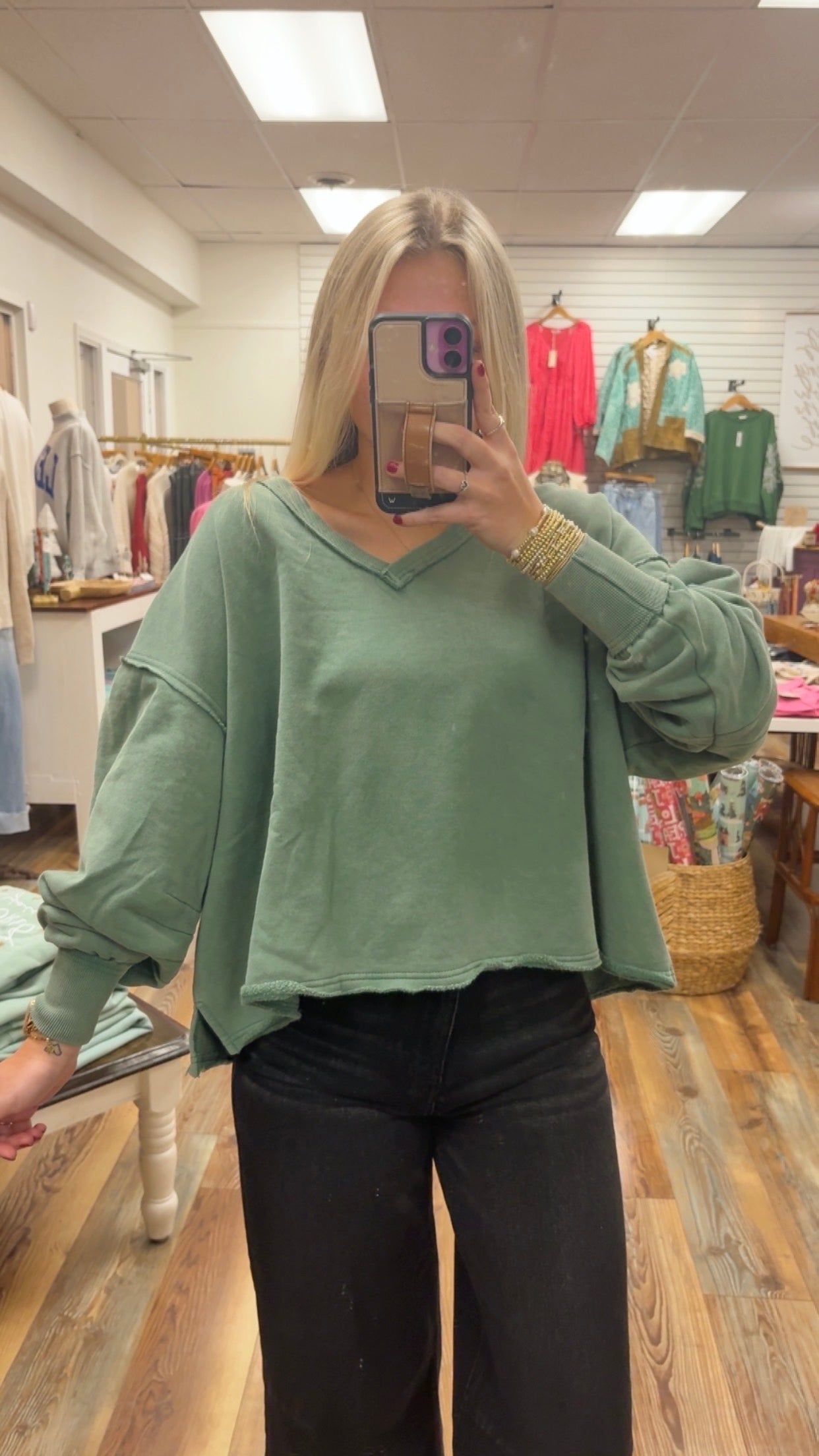 Emerald Green V-Neck Sweatshirt