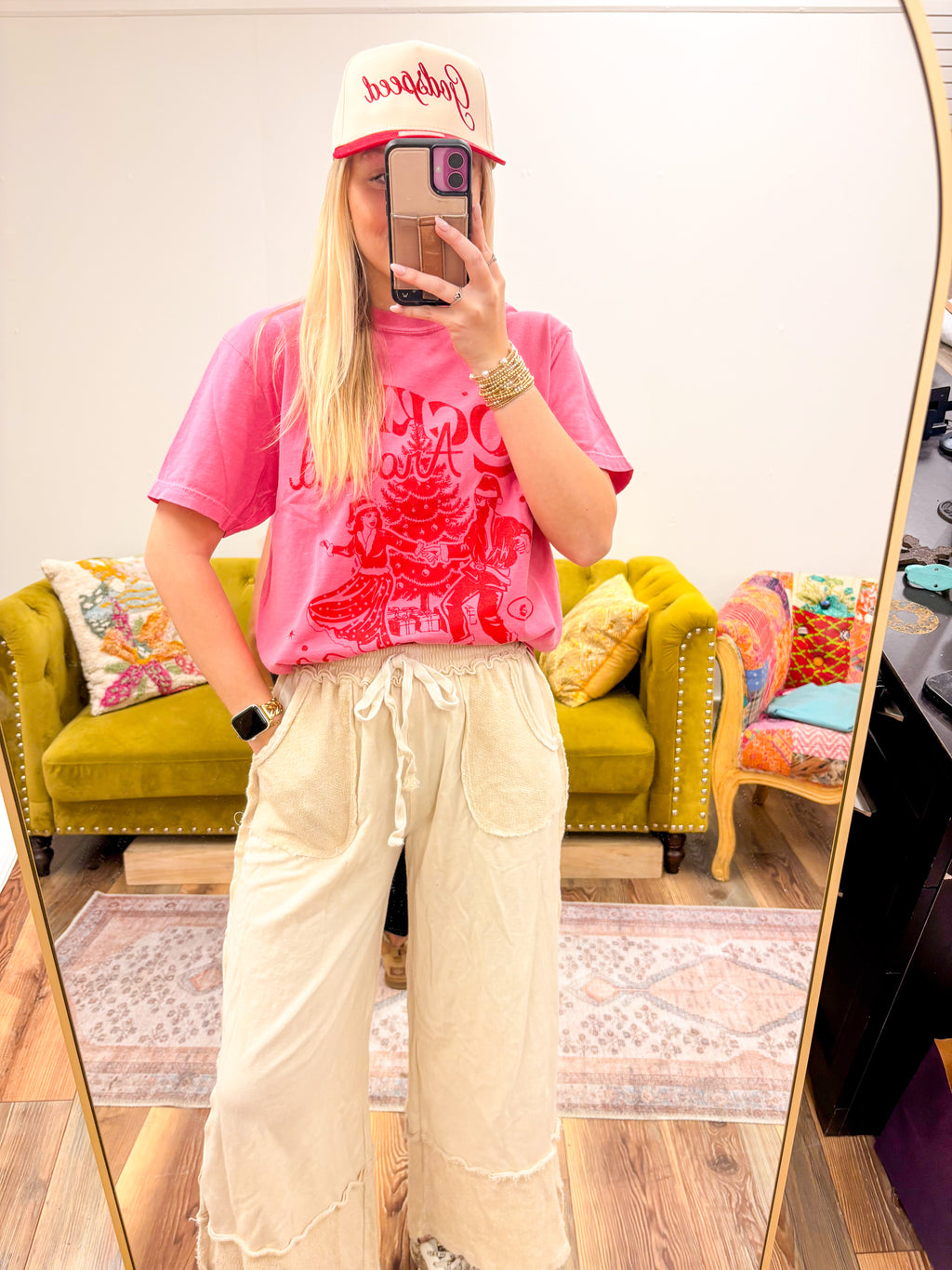 Rocking Around The Christmas Tree Pink Graphic Tee