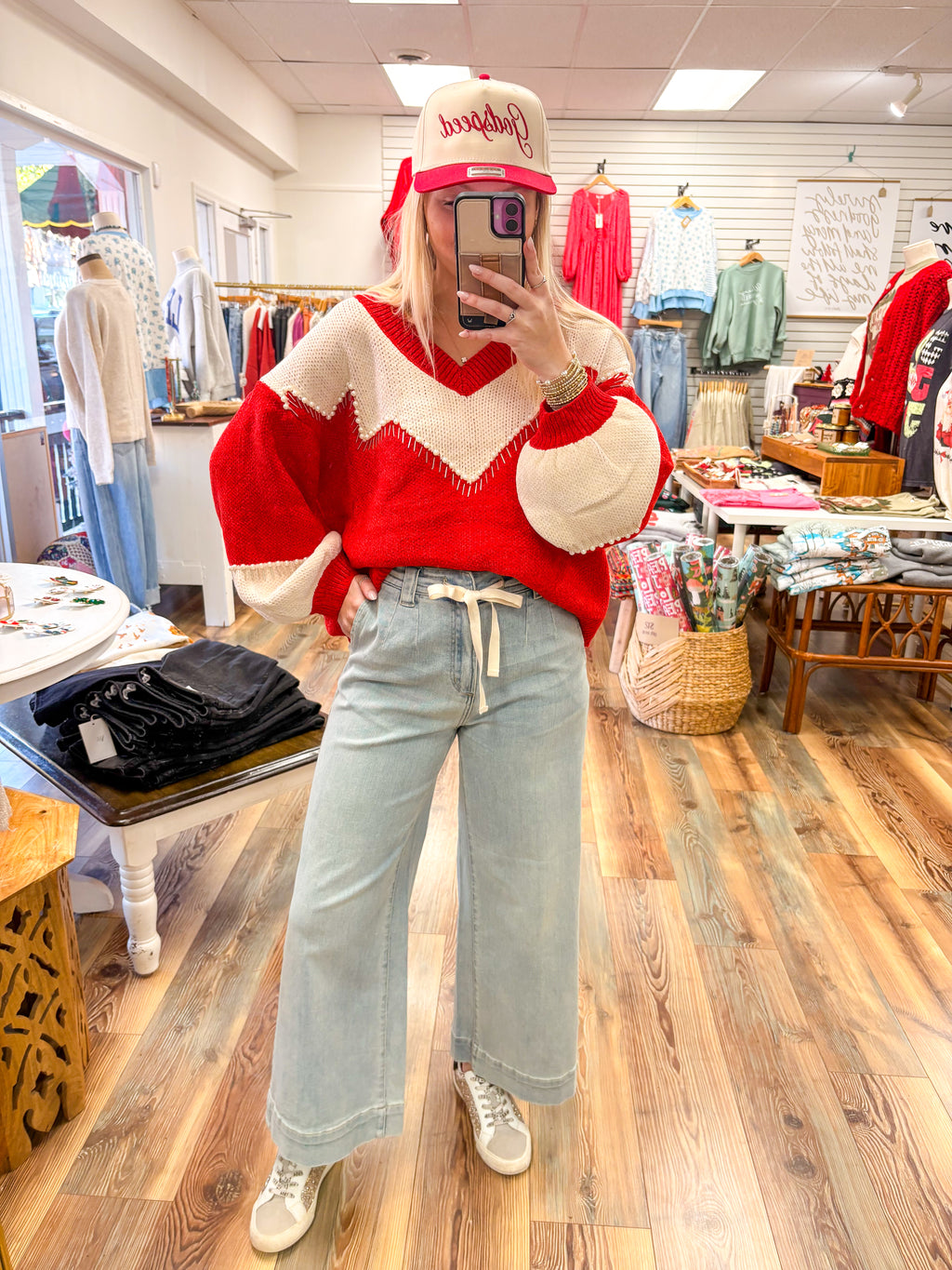 Light Washed Bow Denim Pants