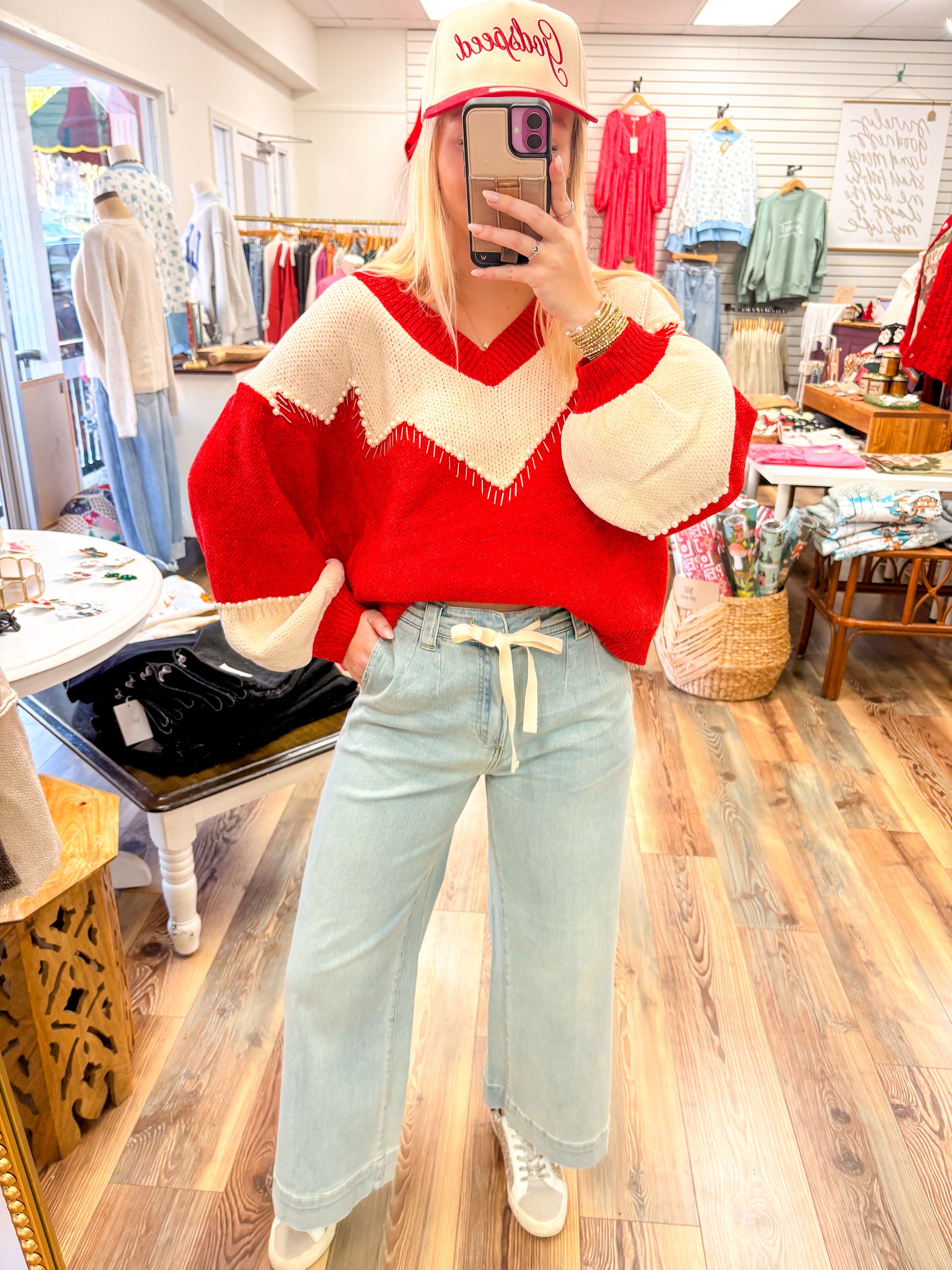 Light Washed Bow Denim Pants