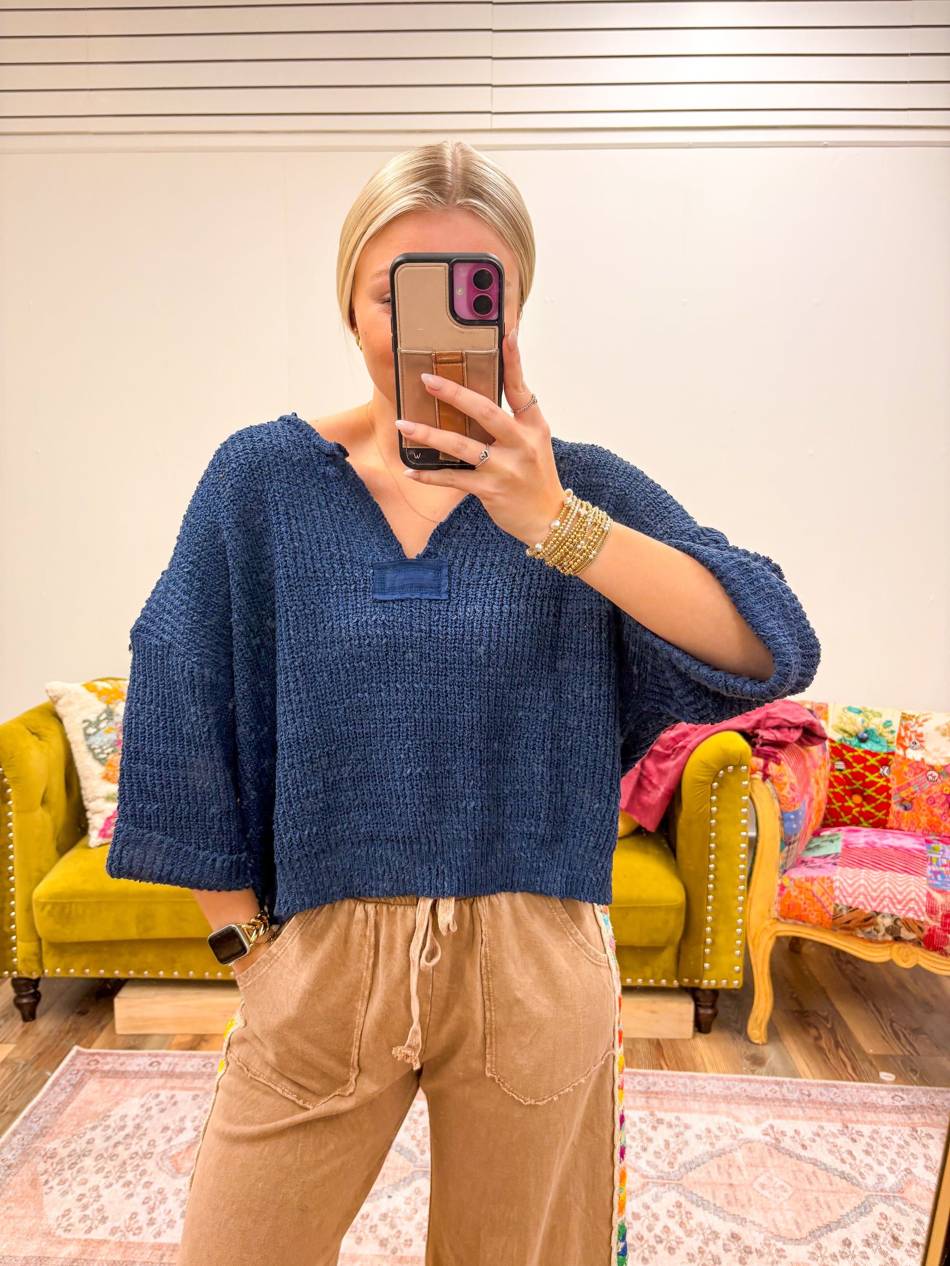 Navy Quarter Sleeve Sweater