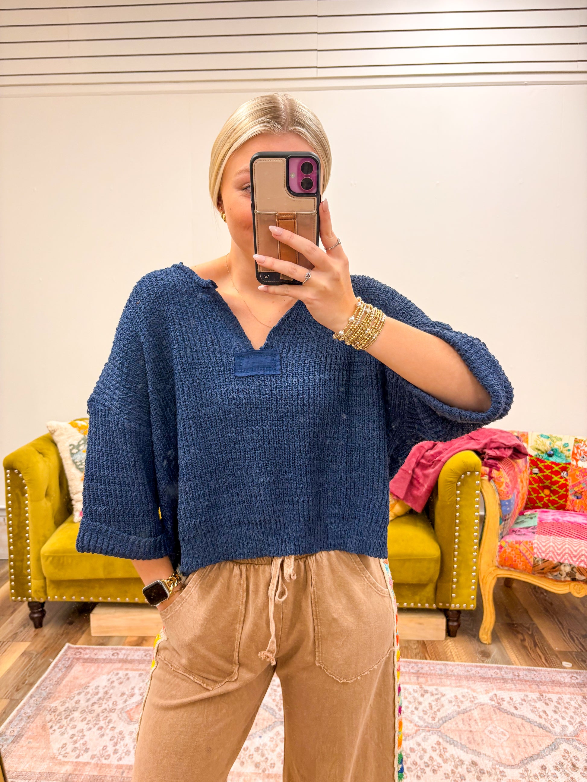 Navy Quarter Sleeve Sweater