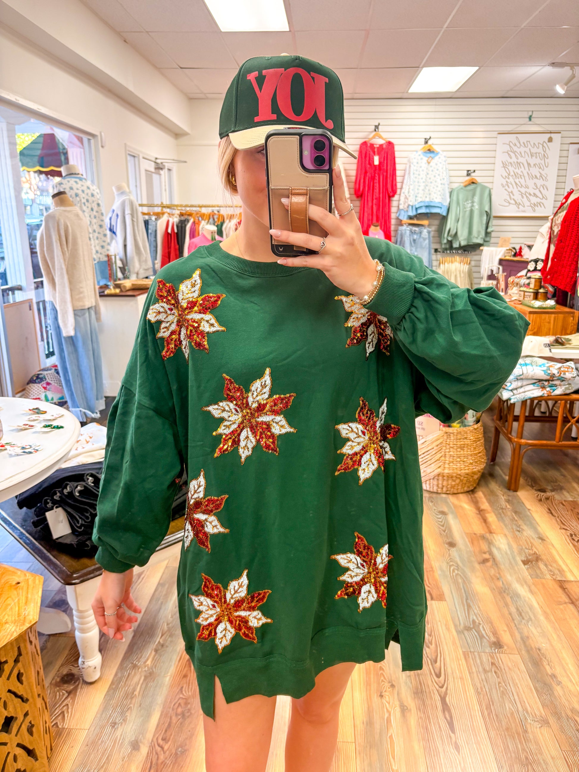 Christmas Flower Sweatshirt Dress