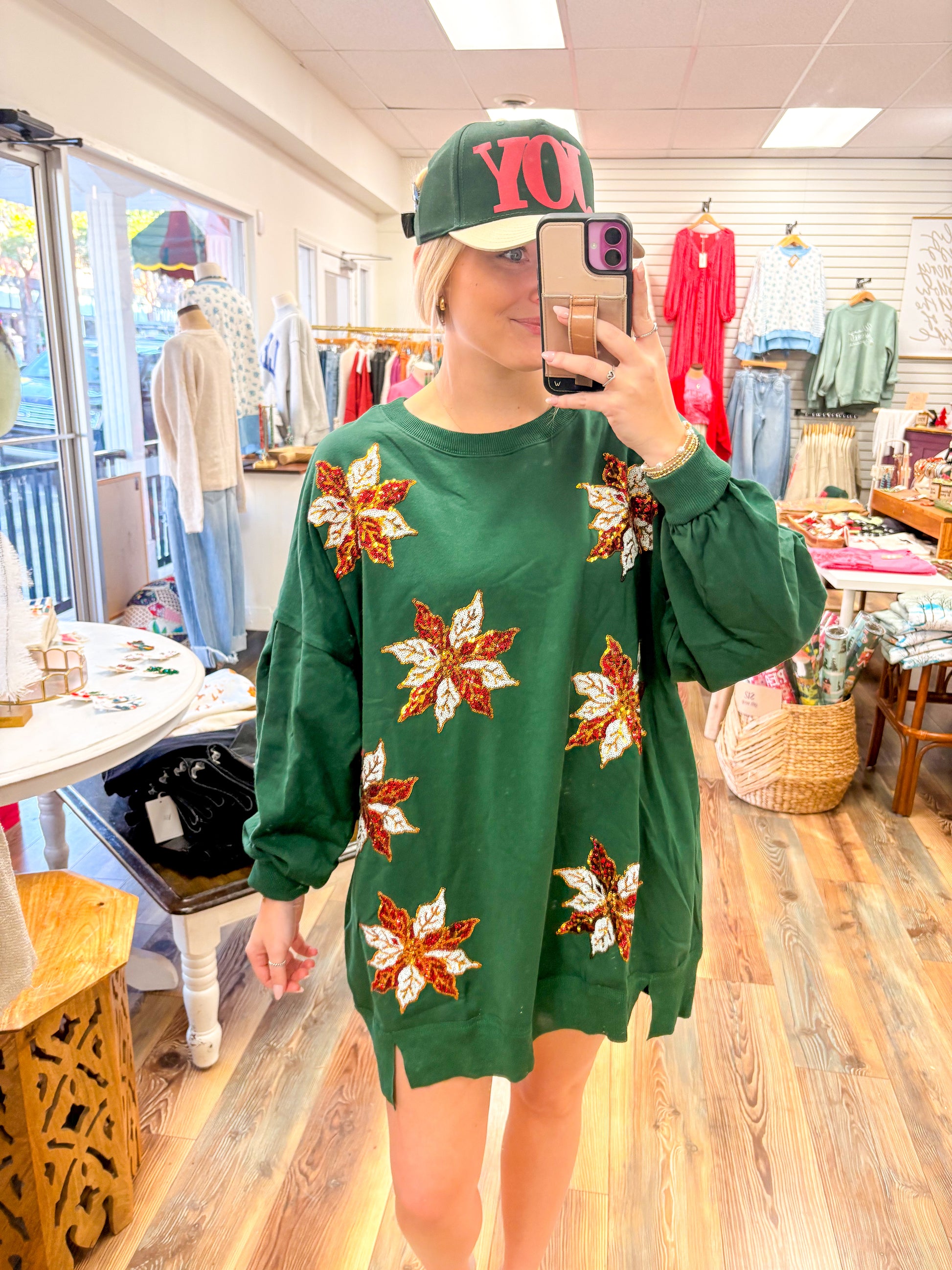 Christmas Flower Sweatshirt Dress