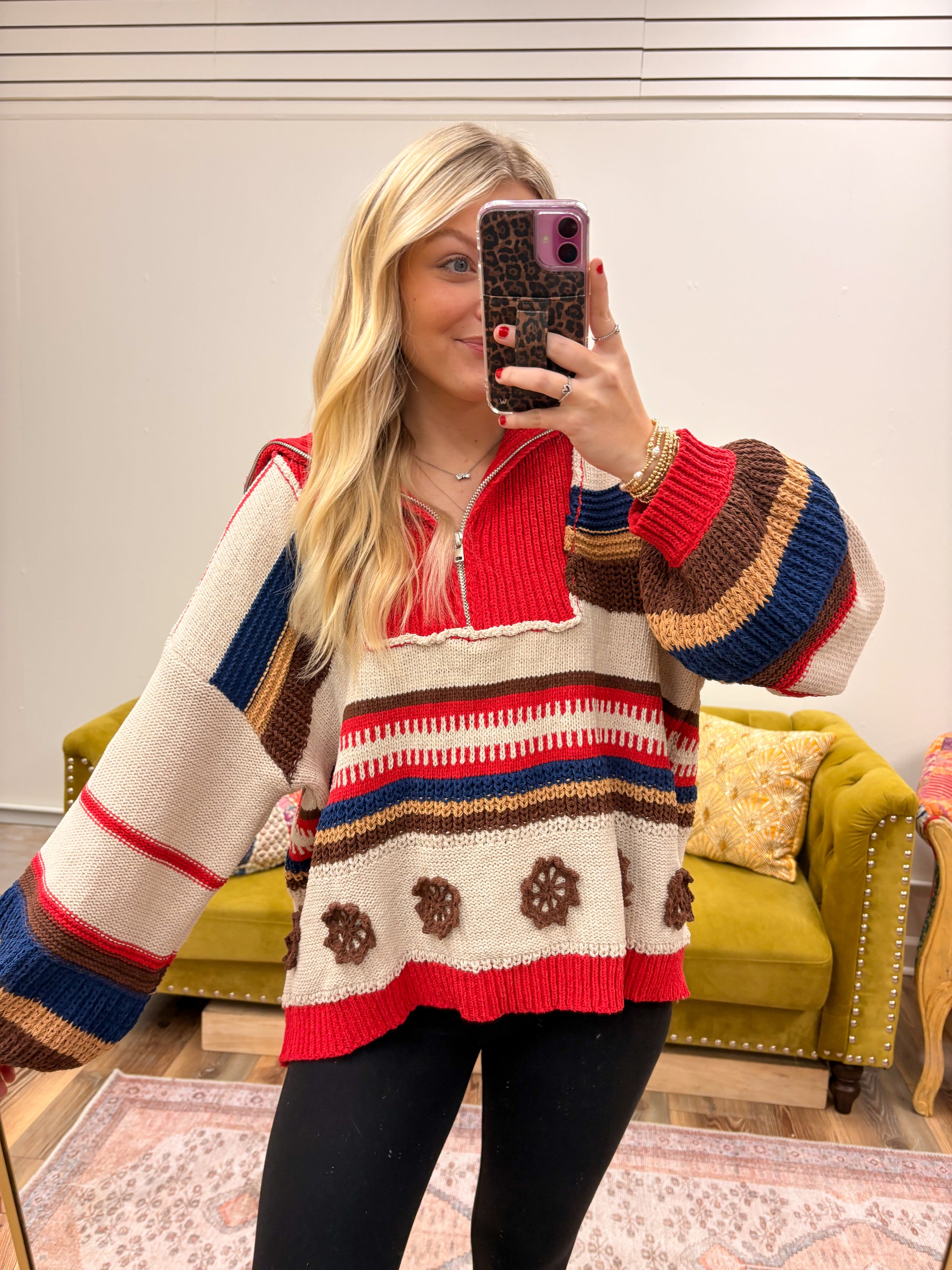 Red Knit Half Zip Sweater